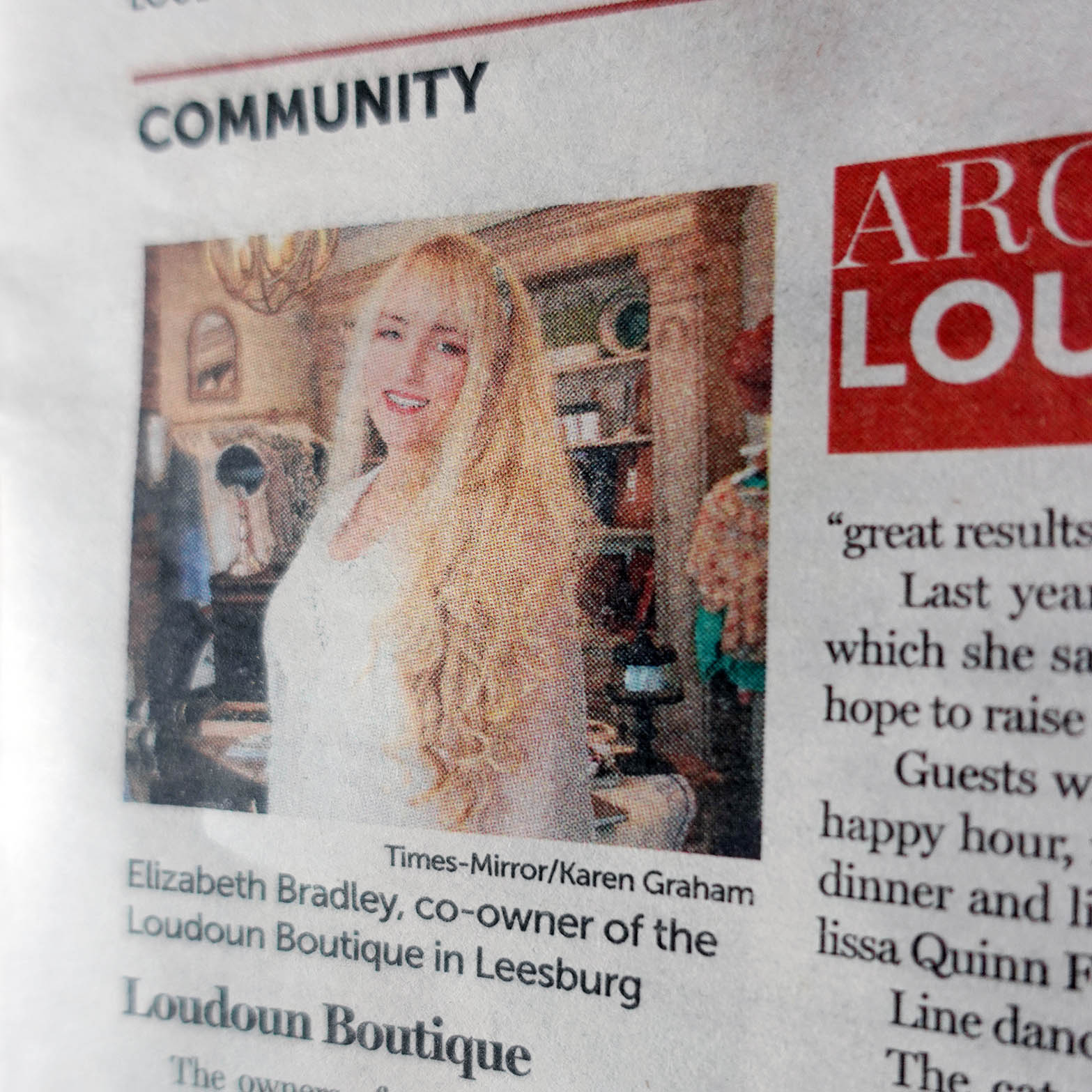 Loudoun Boutique highlight in local Leesburg Virginia newspaper