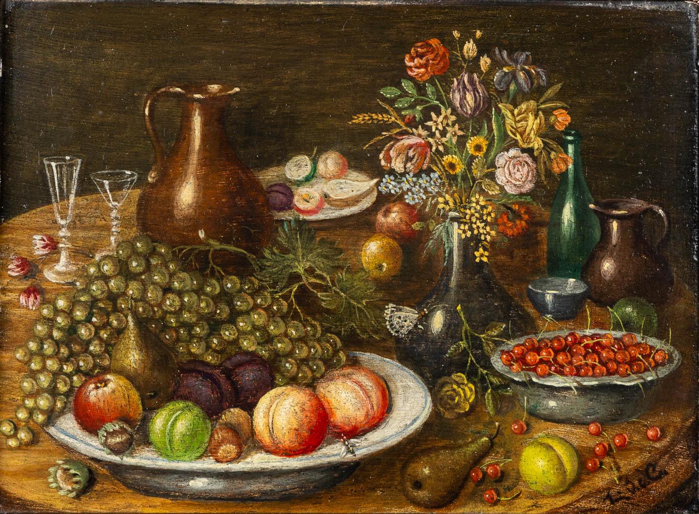 Close-up of a 17th Century style Flemish Still Life Oil Painting Texture Antwerp School