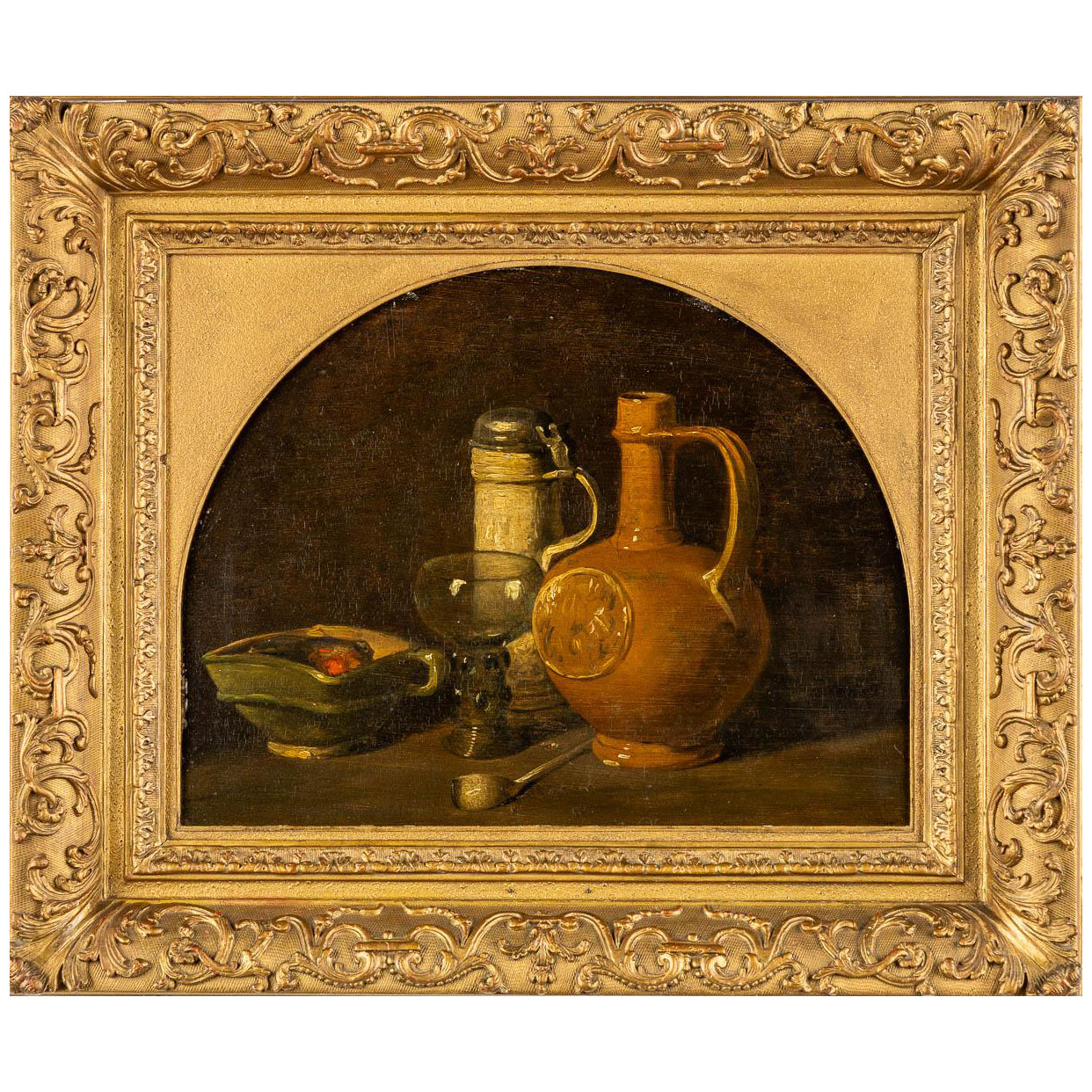 19th century arched giltwood frame for antique Dutch oil painting