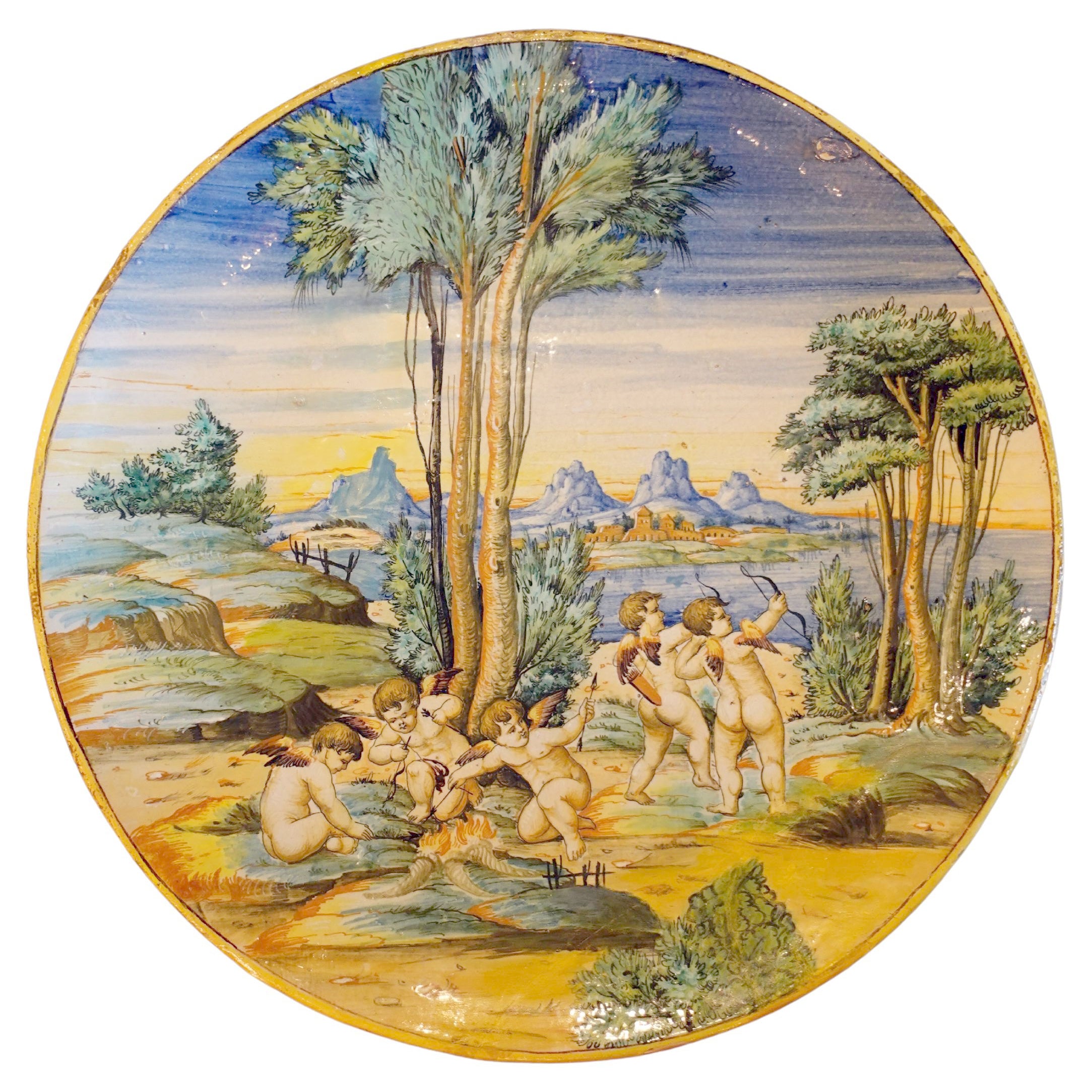 Antique-Tin-Glazed-Ceramic-Platter-Italian-Renaissance-Revival