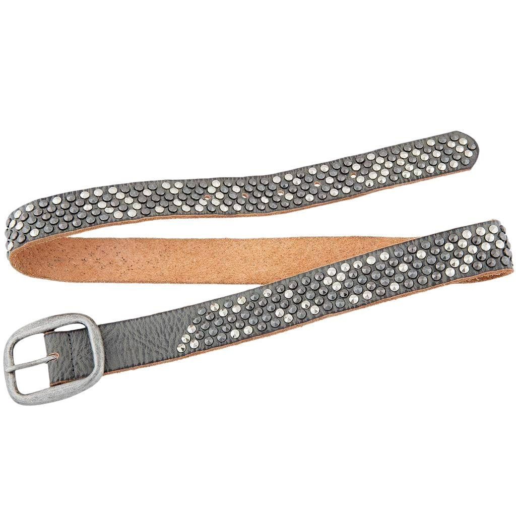 VINTAGE SILVER BUCKLE GREY STUDDED LEATHER BELT - BRITTA STYLE BY AMSTERDAM HERITAGE