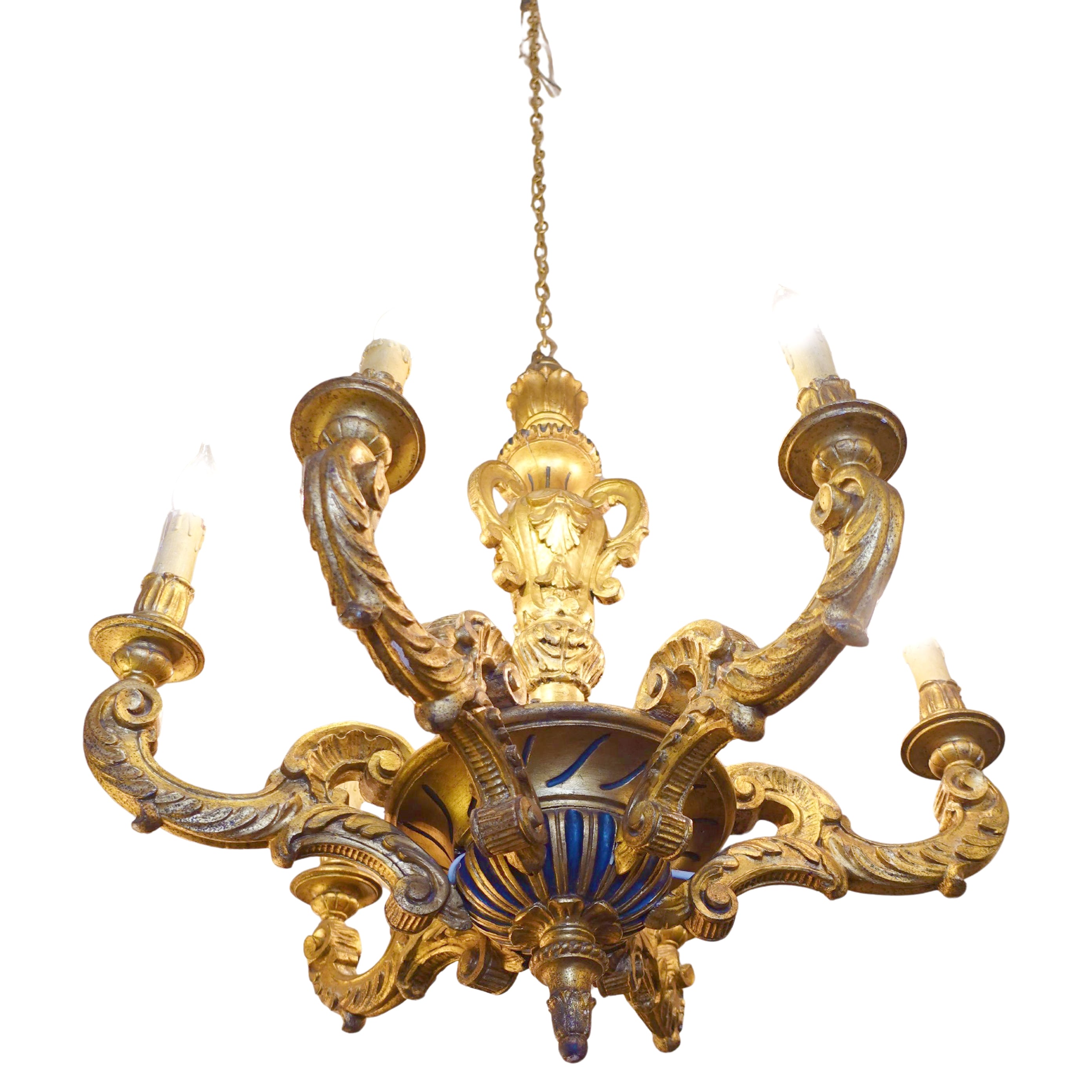 19th-Century Hand-Carved Giltwood Chandelier