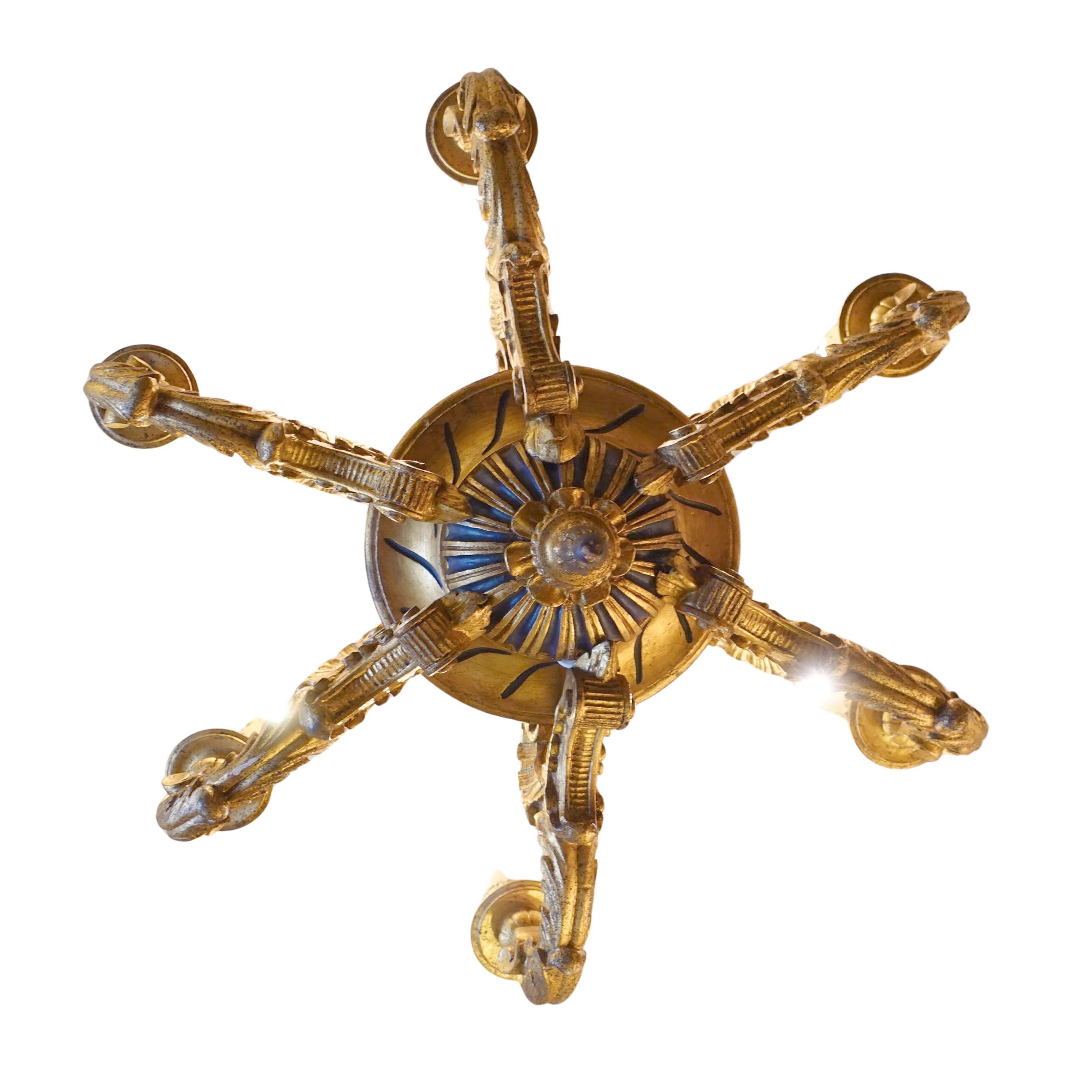 The Florentine Sovereign: 19th-Century Hand-Carved Giltwood Chandelier