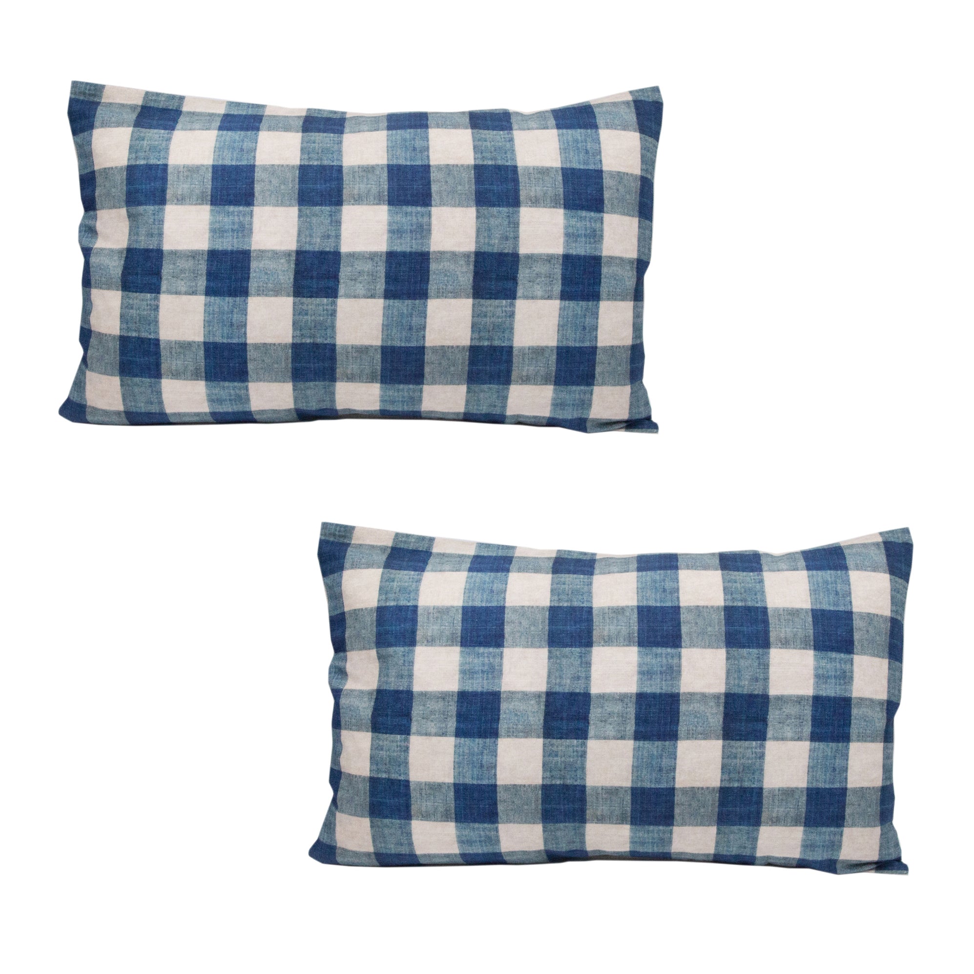 Antoinette Poisson Carreaux Indigo Linen Pillow Pair - Style 84A