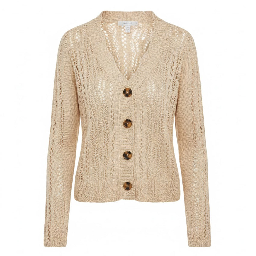 BUTTON DOWN SHEER BEIGE SWEATER KNIT CARDIGAN TOP BY BLUIVY