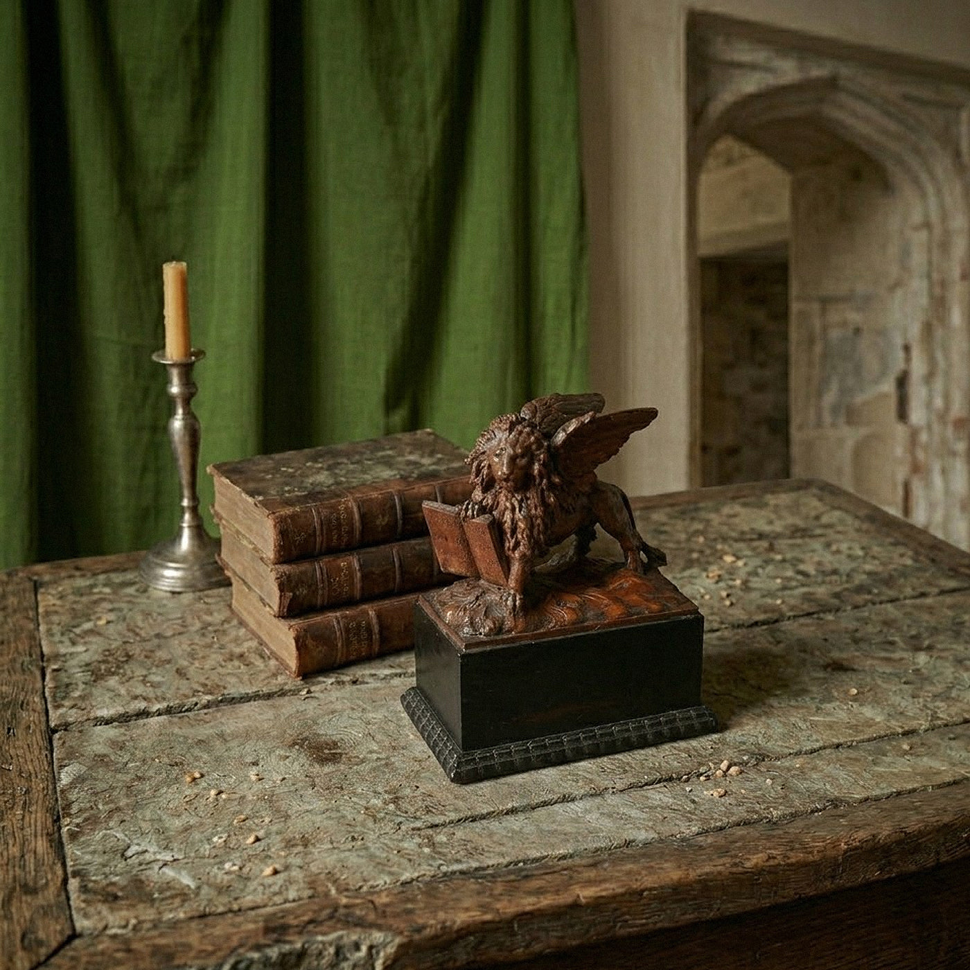 Venetian Baroque Boxwood Lion Sculpture, Circle of Giuseppe Torretti, c.1700, Ebony Plinth, Curated European Antique.