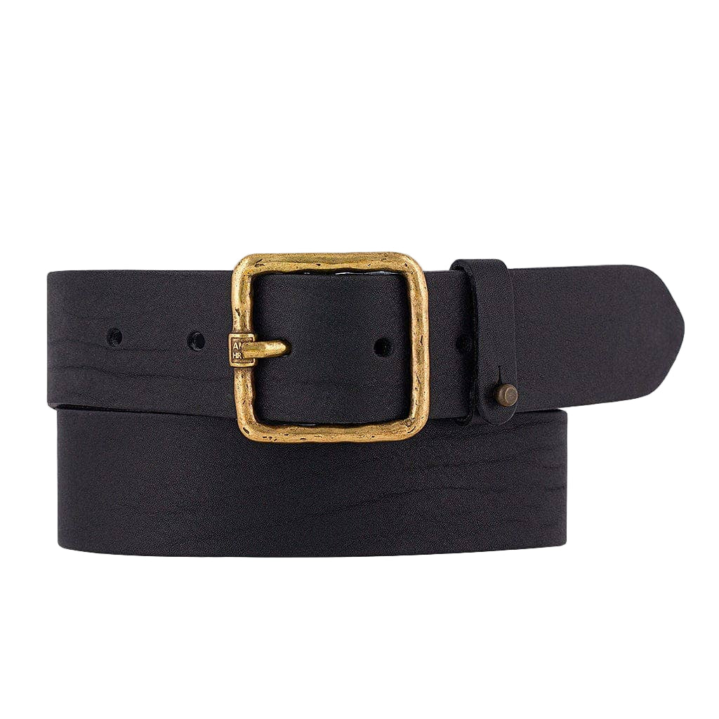 CLASSIC BLACK LEATHER BELT WITH TEXTURED ANTIQUE GOLD BUCKLE  display picture 1
