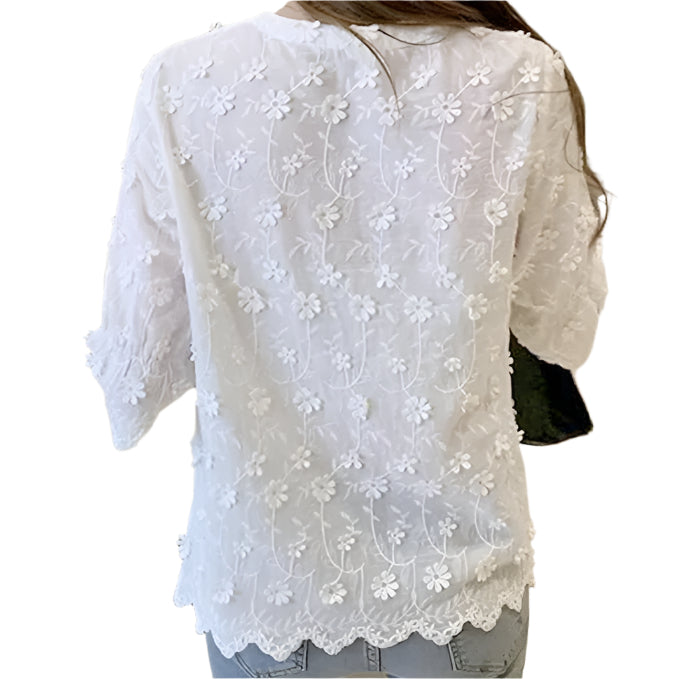 Affordable boho blouse in white with embroidered design