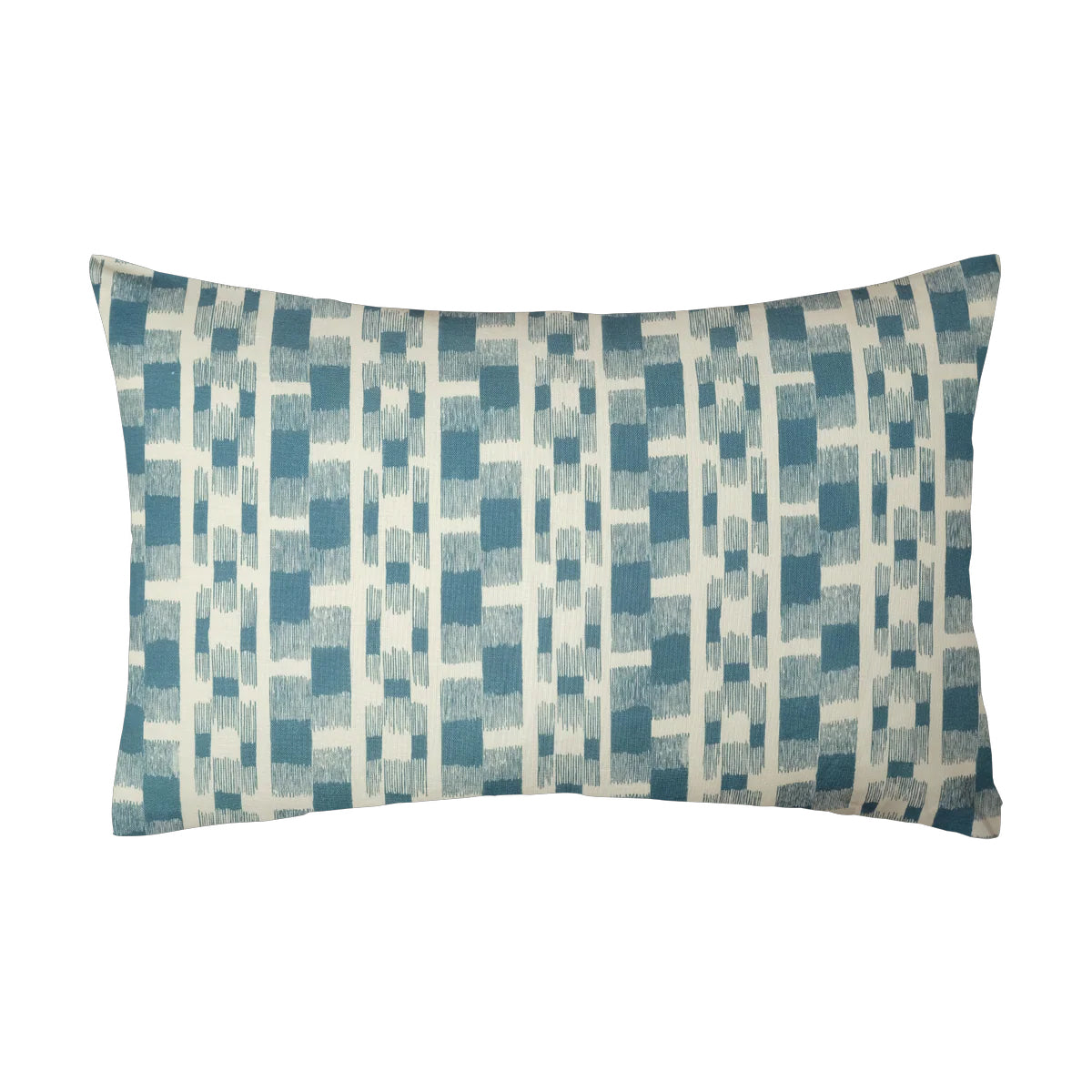 Handmade French linen pillow featuring Antoinette Poisson Ikat blue and white geometric pattern 14A