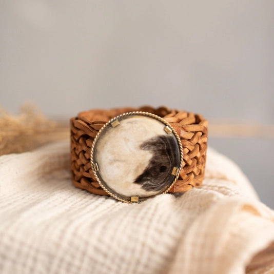 Lula Natura boho belt cinturon pluton handmade braided leather stainless steel setting with mother of pearl inset