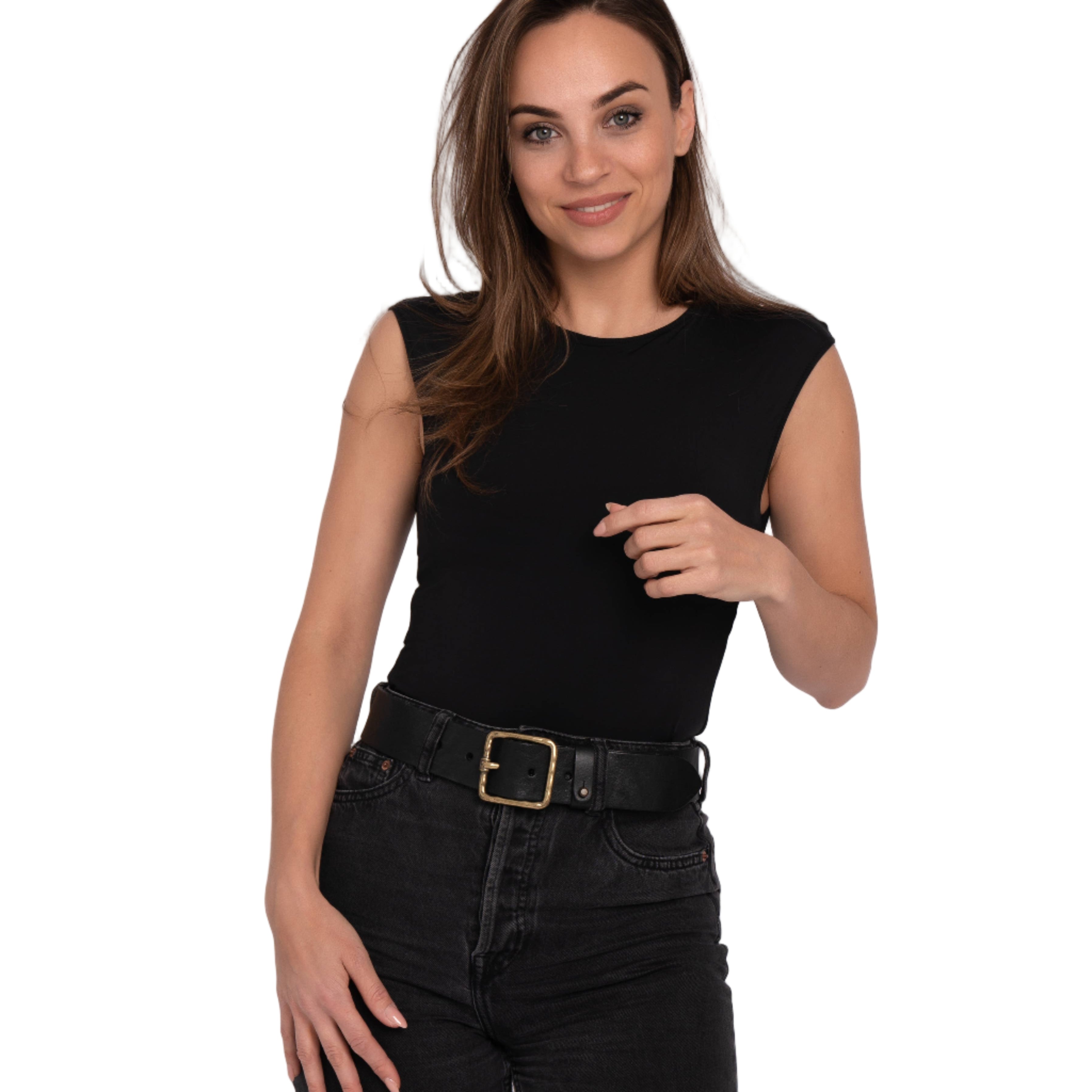 Classic Black Belt with Vintage Gold Buckle by Amsterdam Heritage in size Medium