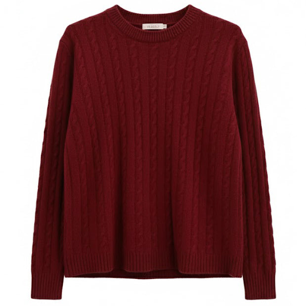 Affordable Pure Extra Fine Merino Wool Crew Neck Cable Knit Sweater