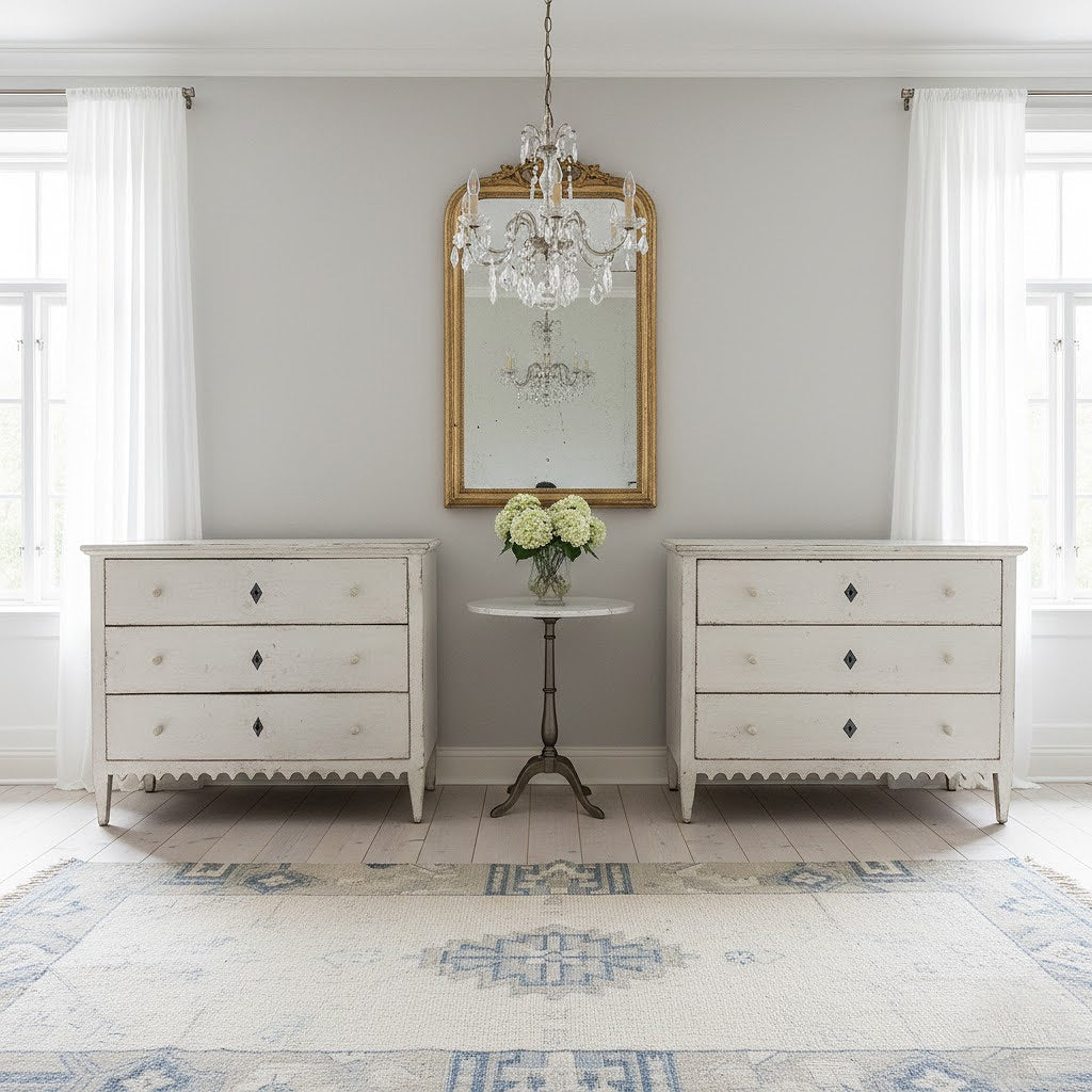 Pair of 19th Century Swedish Gustavian Commodes with Original Paint and Scalloped Skirting curated by Le Historique