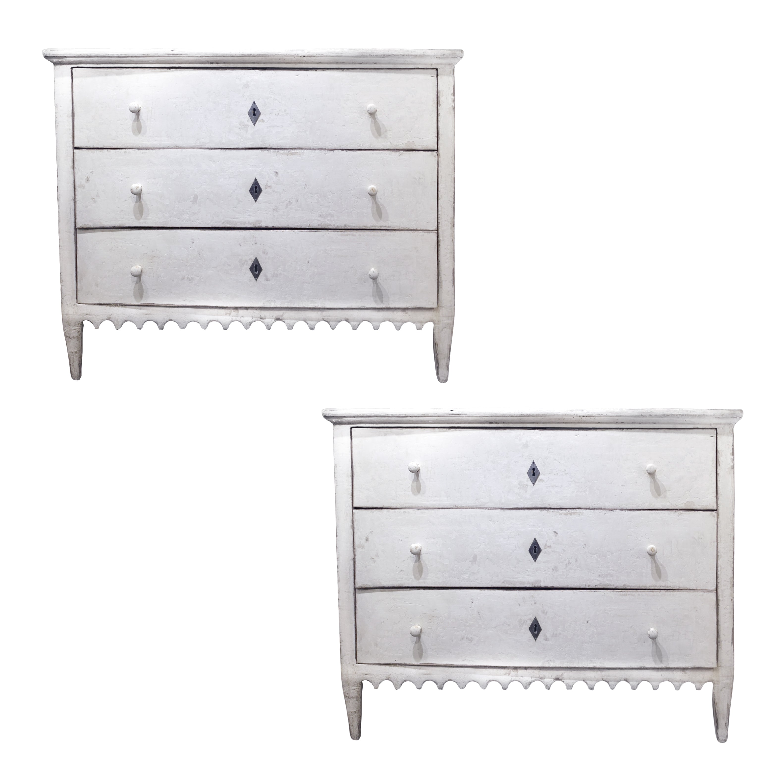 Pair of 19th Century Swedish Gustavian Commodes with Original Paint and Scalloped Skirting for Luxury Interior Sourcing - Le Historique