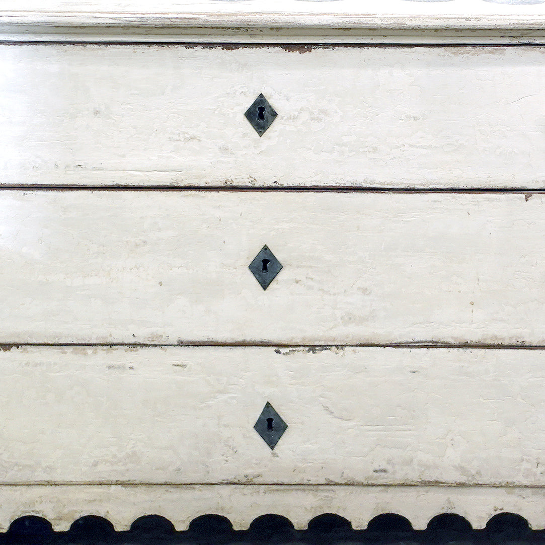 Detail of an Antique Gustavian Swedish 19th century Dresser in Distressed White