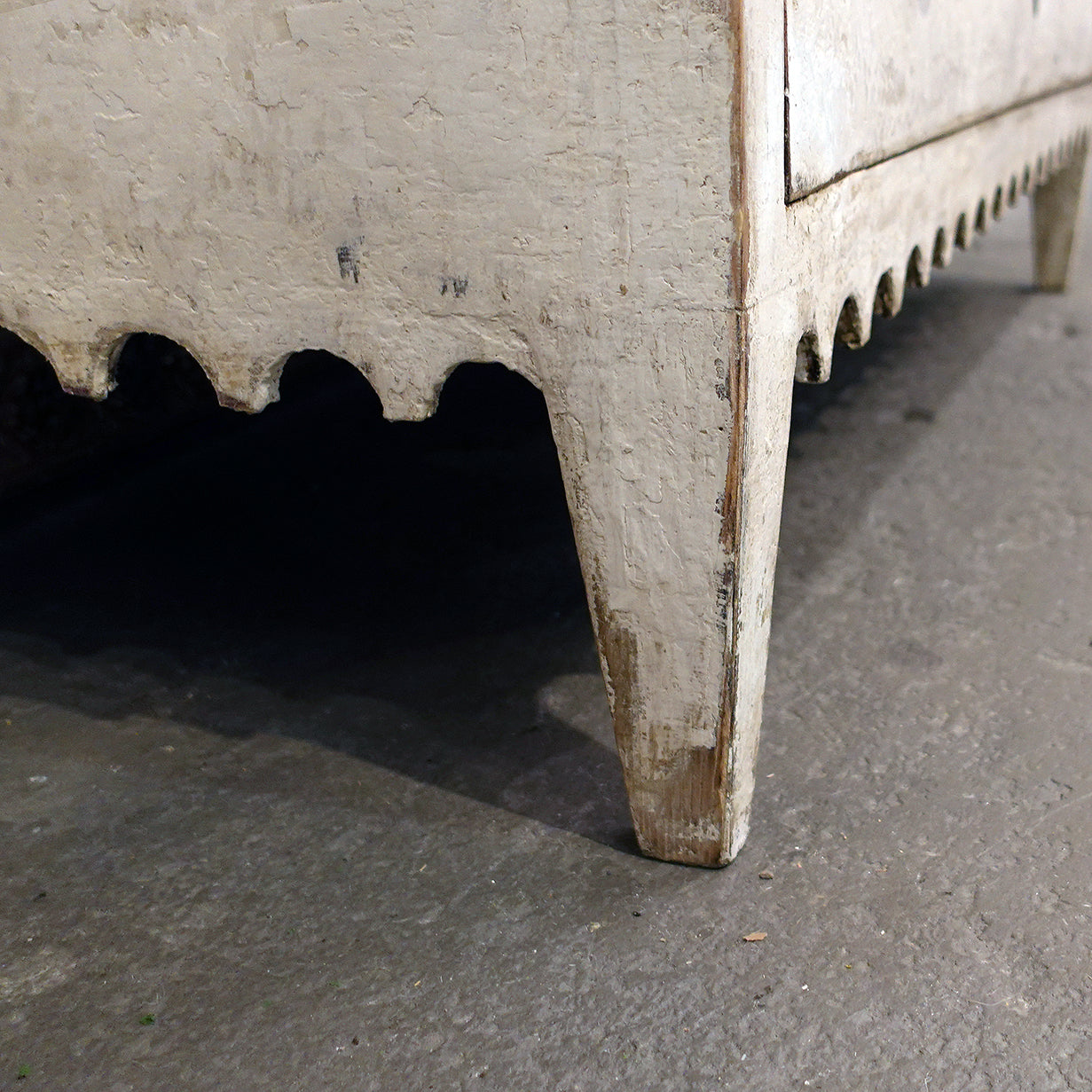 Leg on an Authentic Gustavian 19th century Swedish commode with original antiquated patina