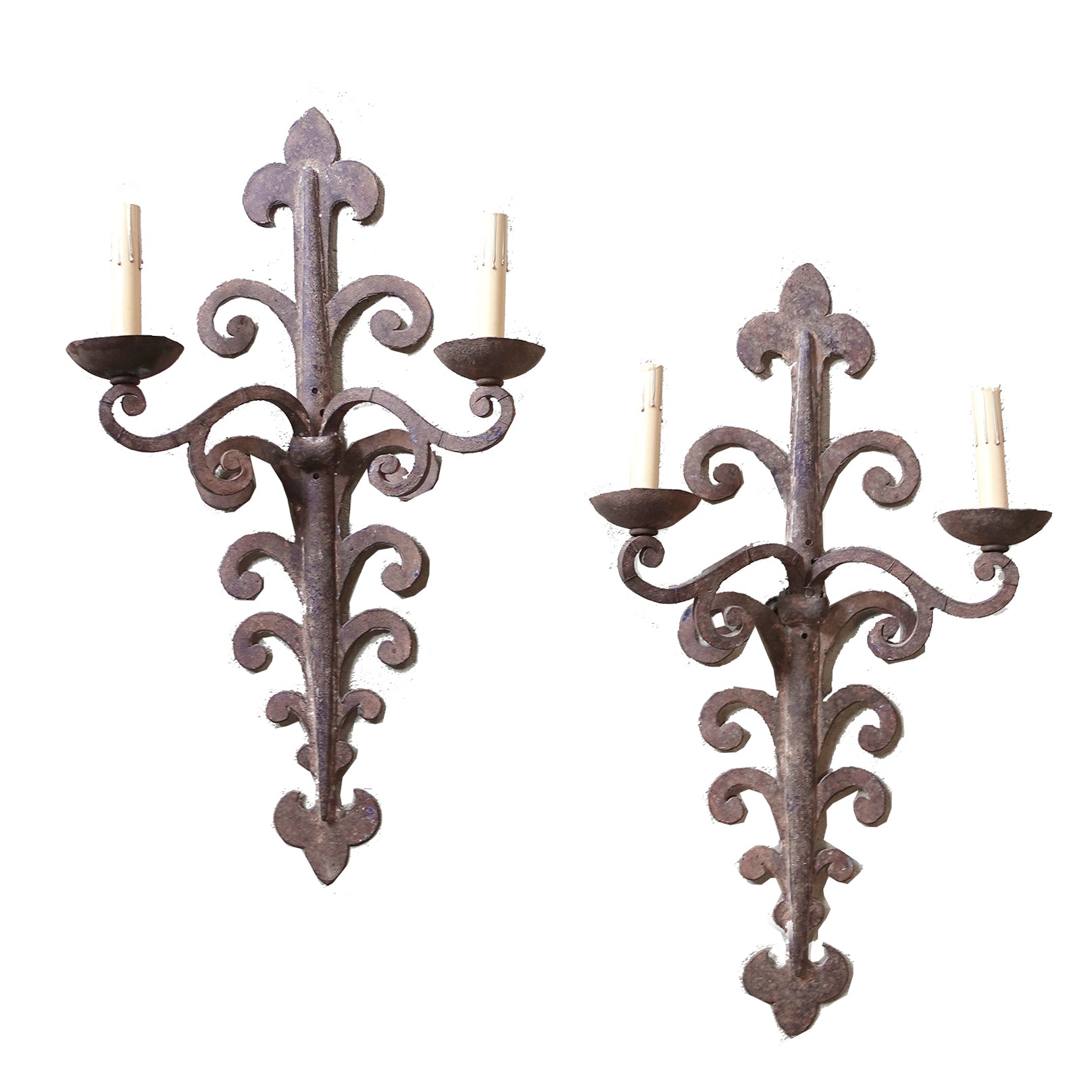 Pair of 18th-Century Hand-Forged Wrought Iron Sconces