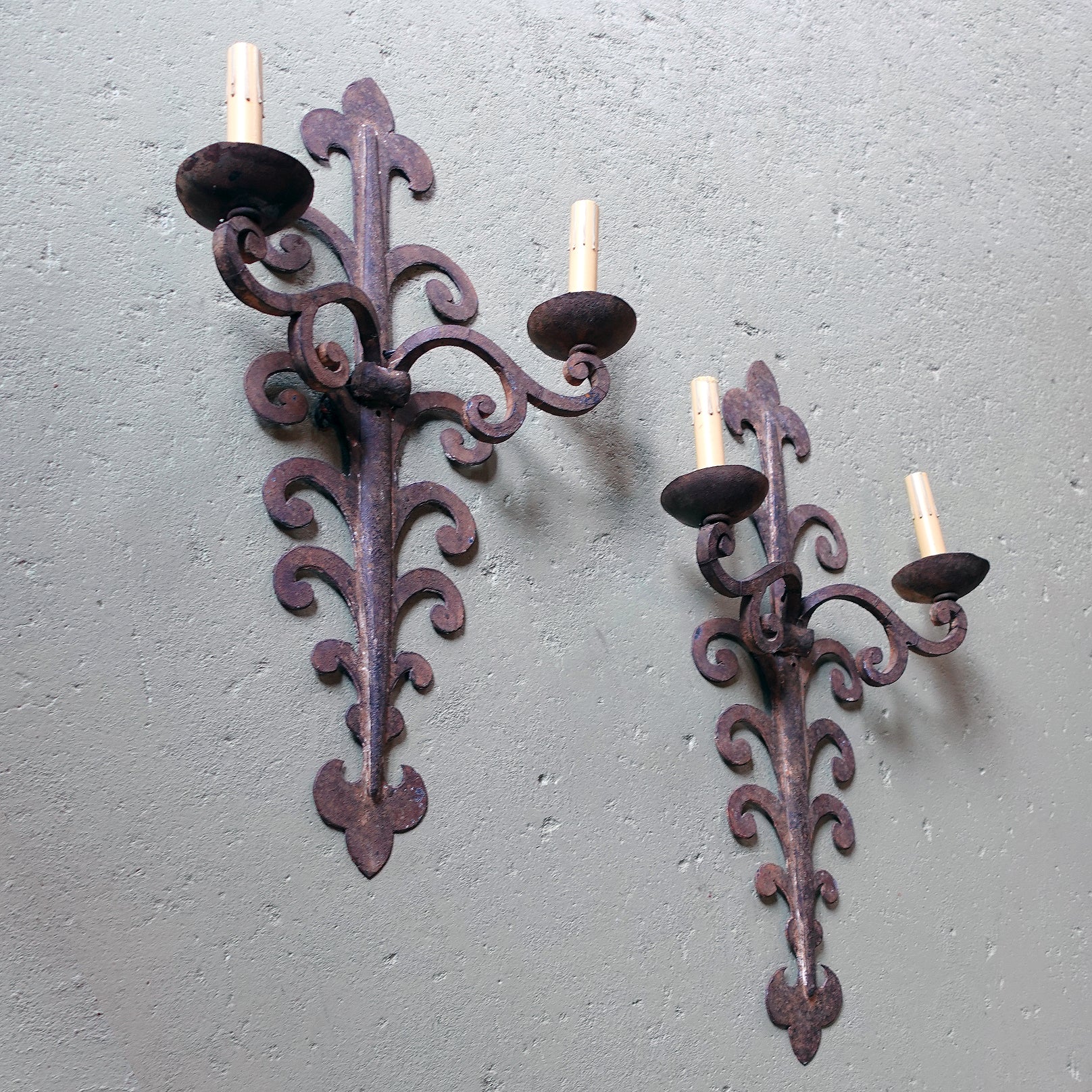Pair of Electrified 18th century Wrought Iron European Wall Sconces