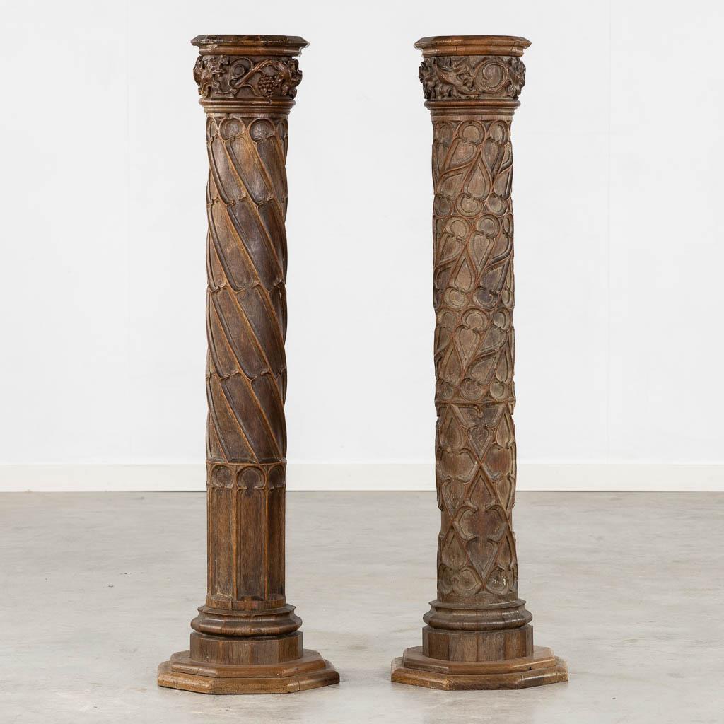 Pair of tall hand carved vintage wooden 19th century church columns