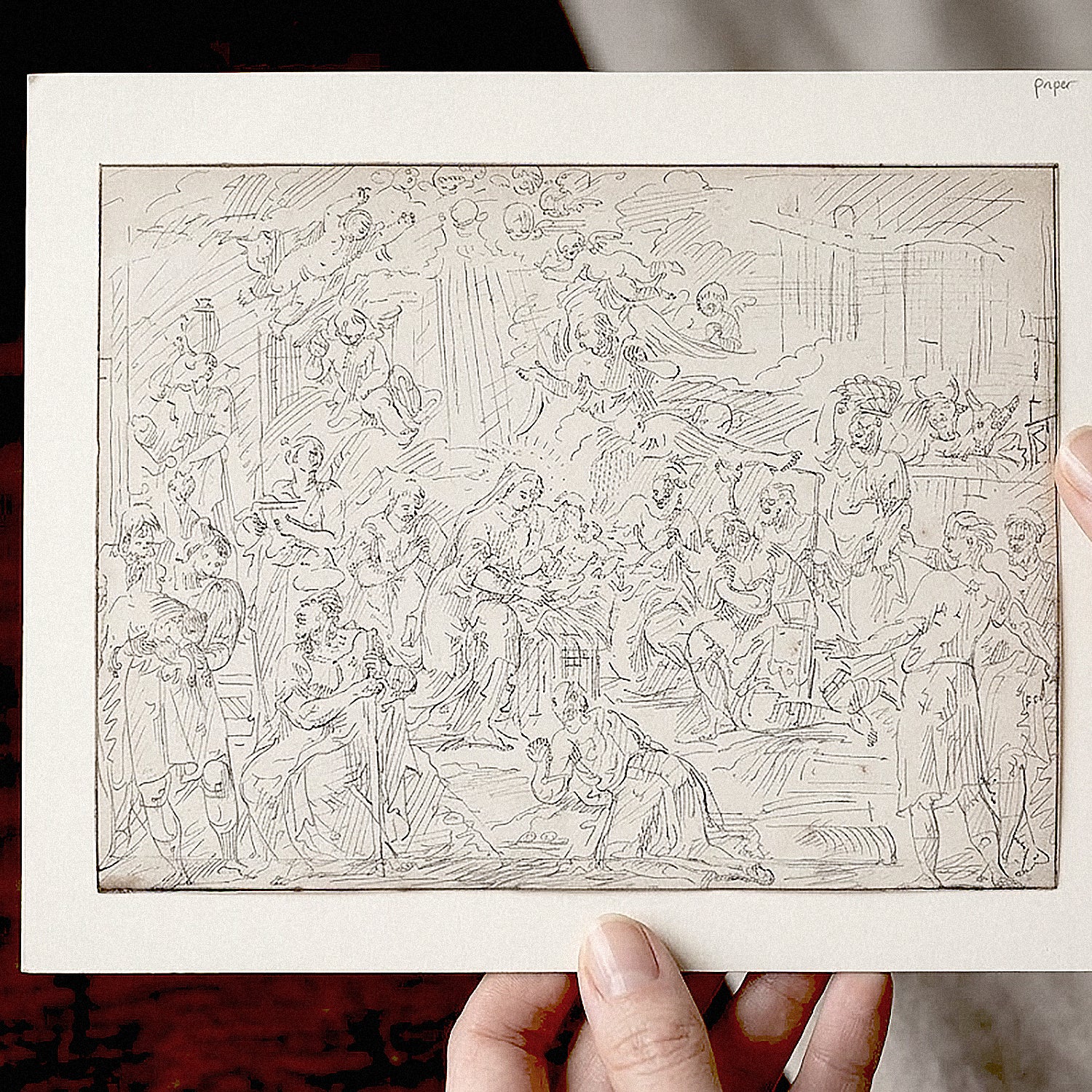 Original 18th-century drawing of the Adoration of the Shepherds by Francois Boitard