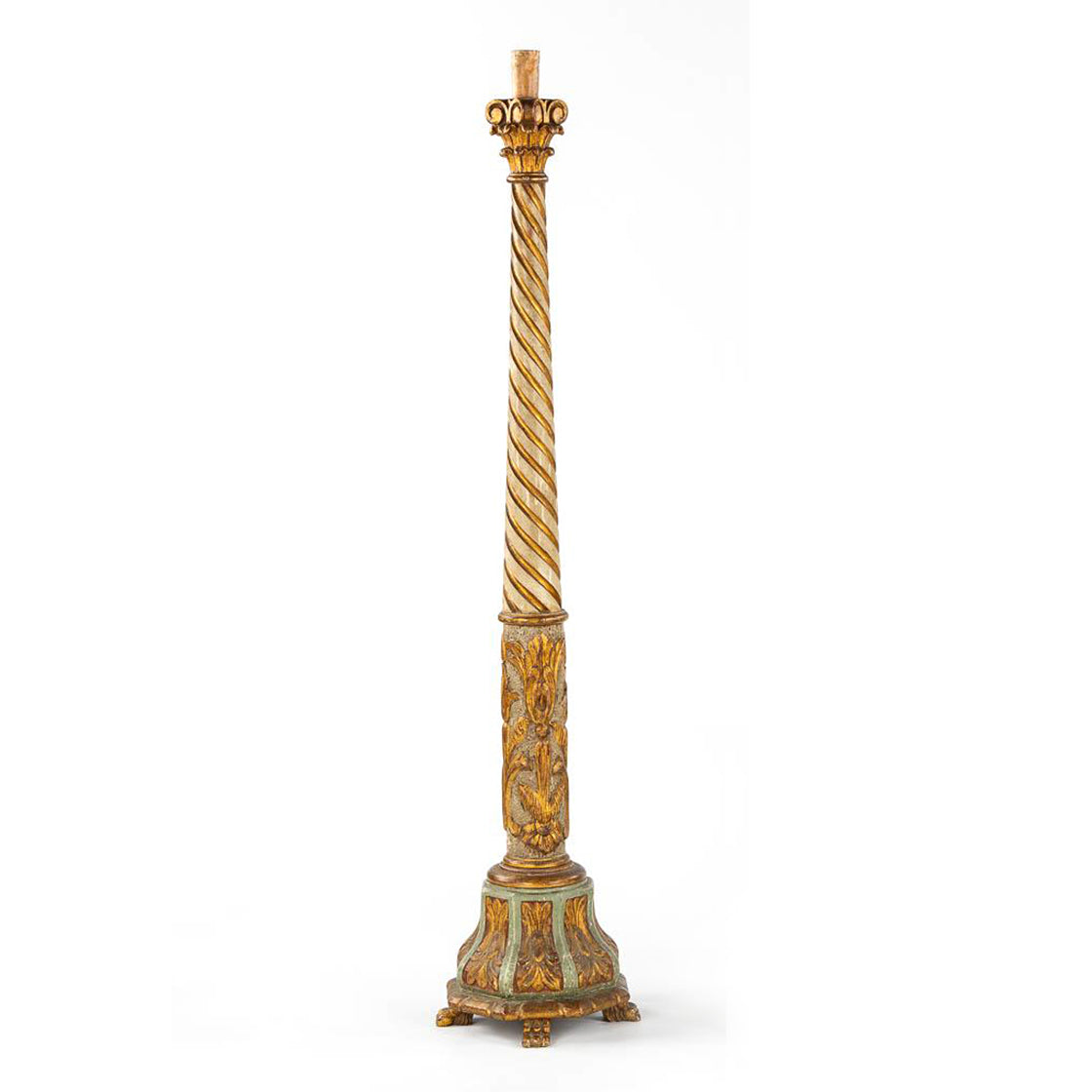 Hand painted and carved Italian vintage antique candlestick floor lamp