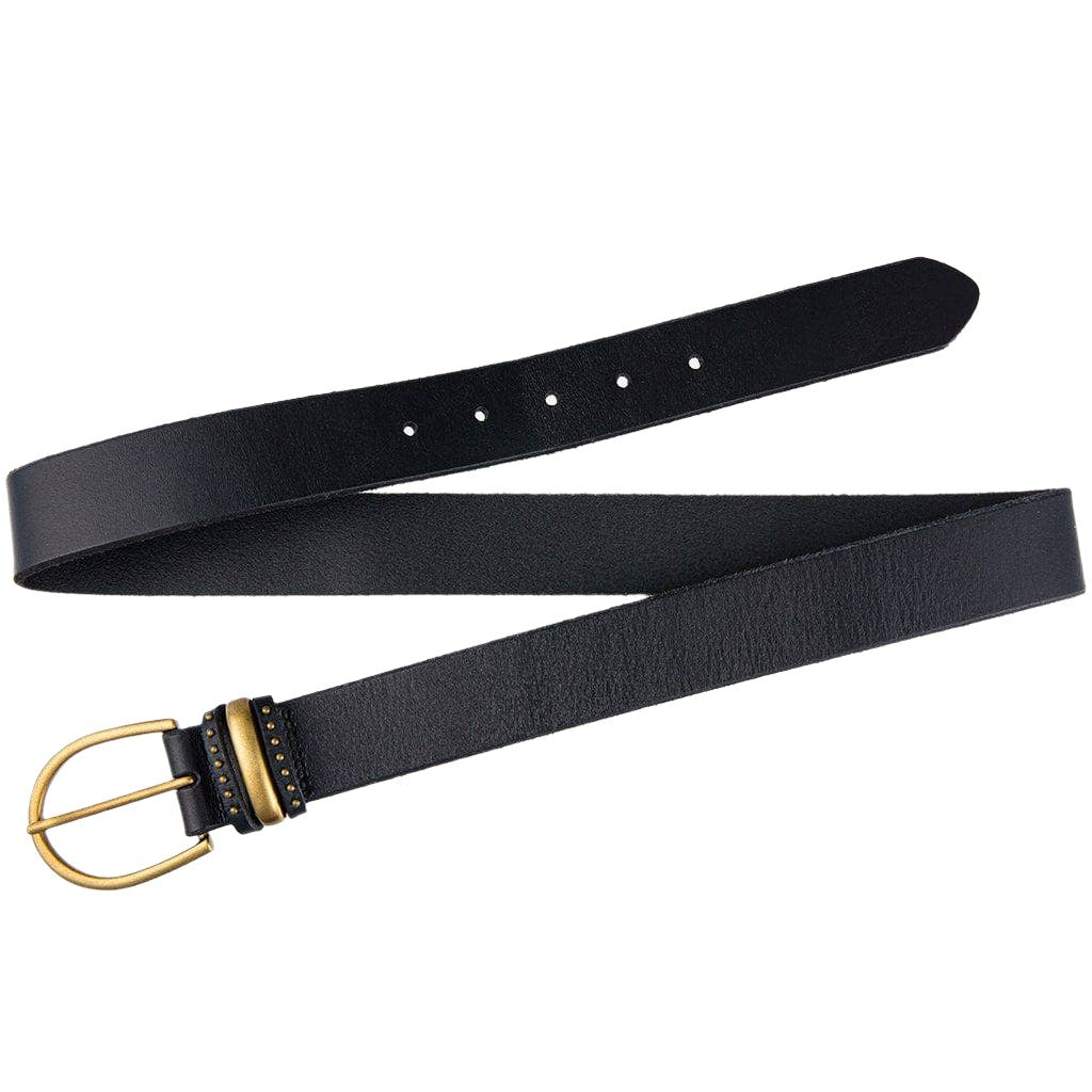 GOLD BUCKLE WITH STUDDED ACCENT LOOP FULL GRAIN BLACK LEATHER BELT - NORINE STYLE BY AMSTERDAM HERITAGE