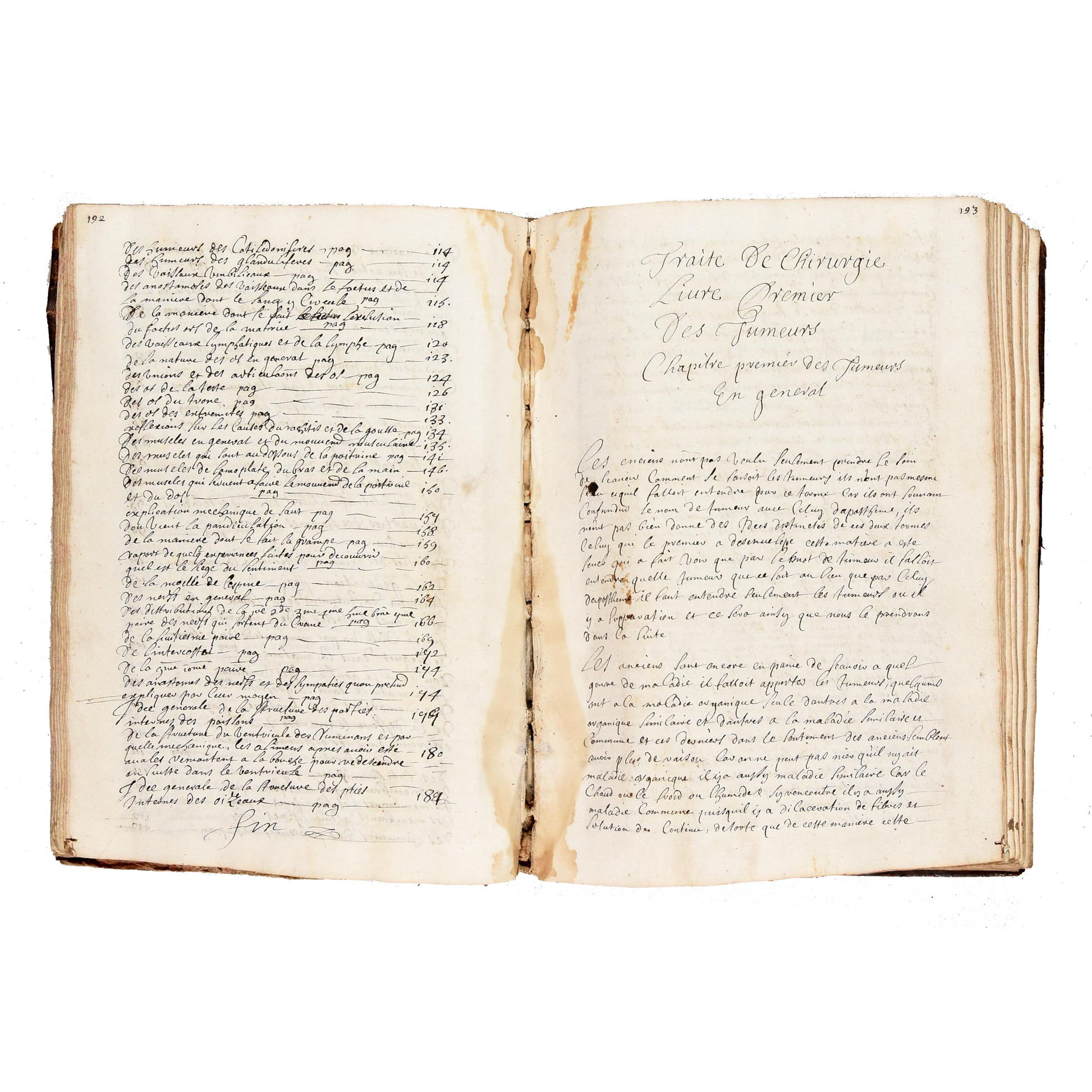 18th century hand written French manuscript on human anatomy and surgical practice