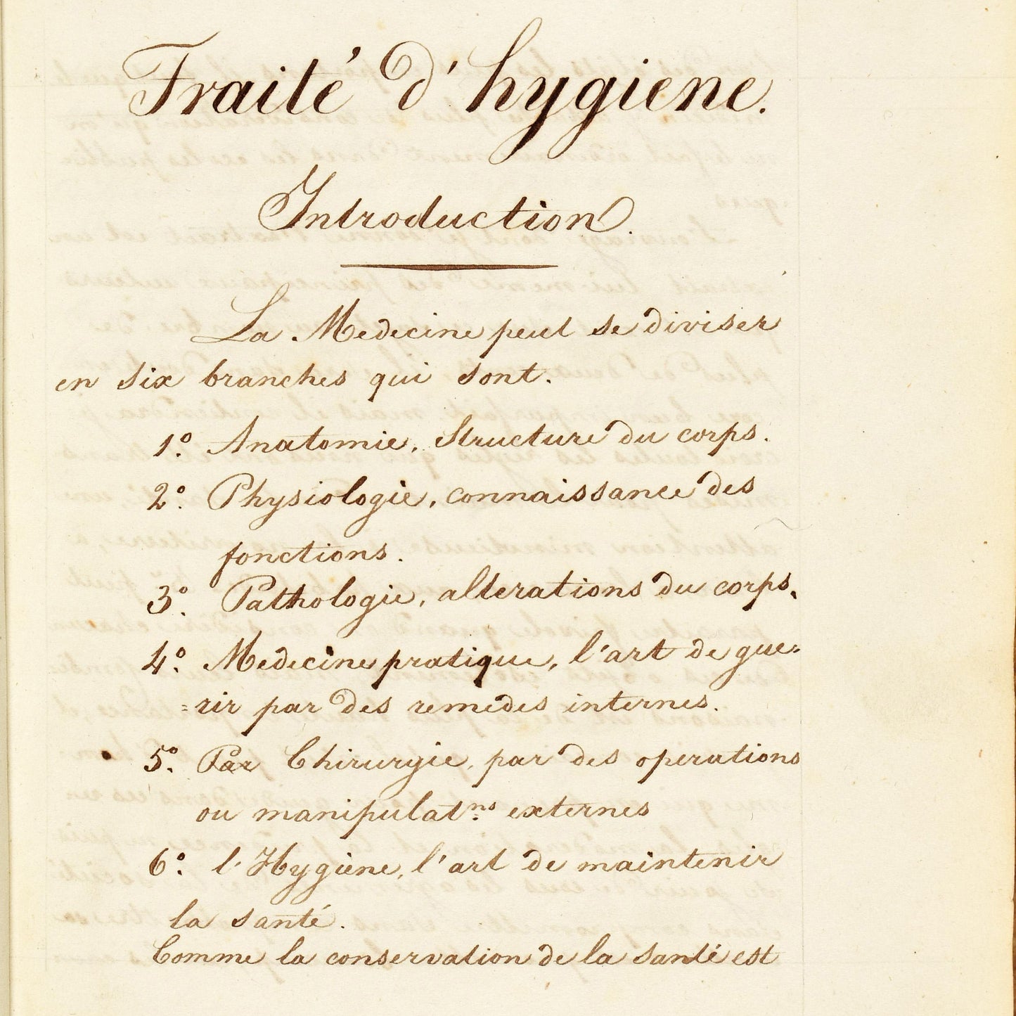 19th century handwritten French manuscript on hygiene and longevity