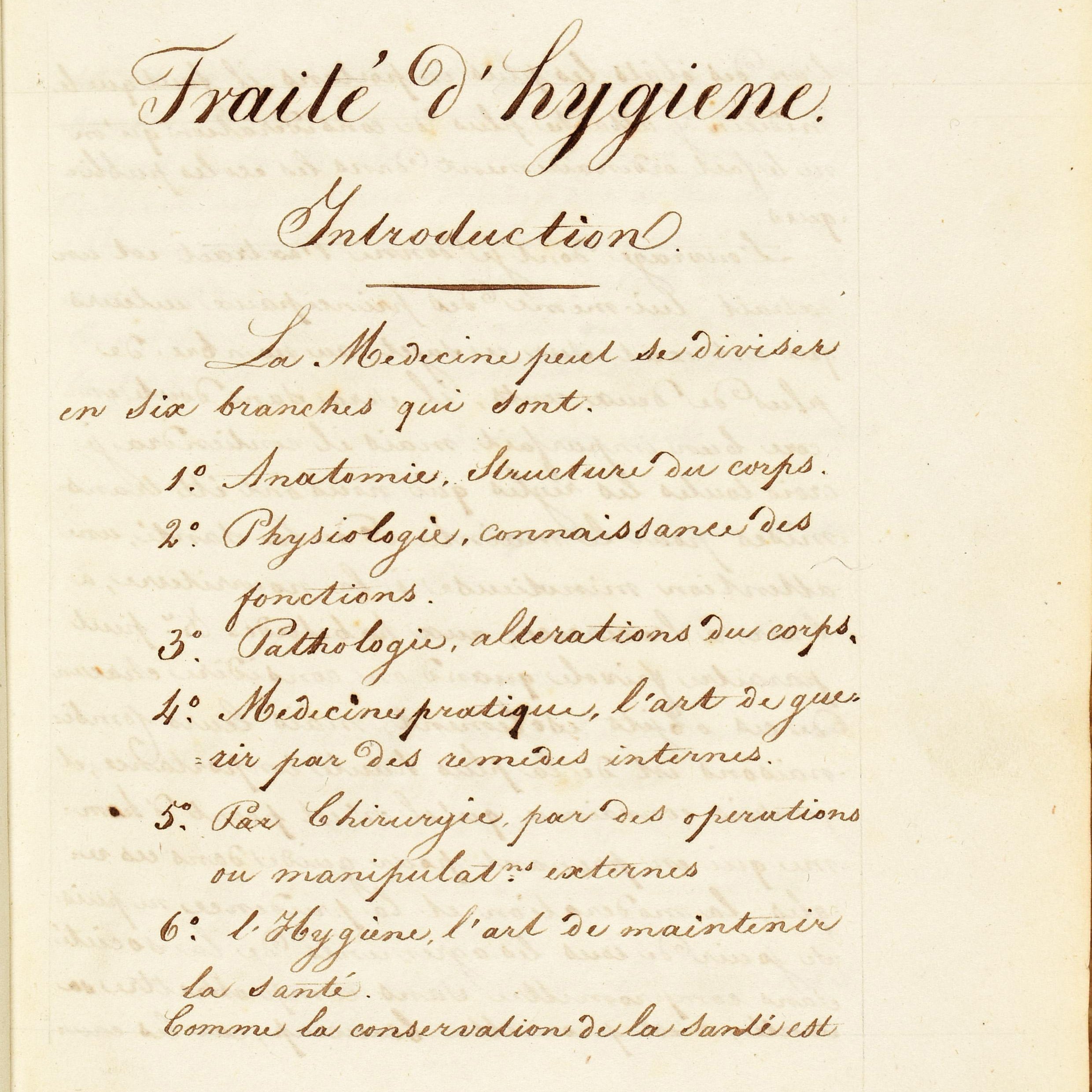 19th century handwritten French manuscript on hygiene and longevity