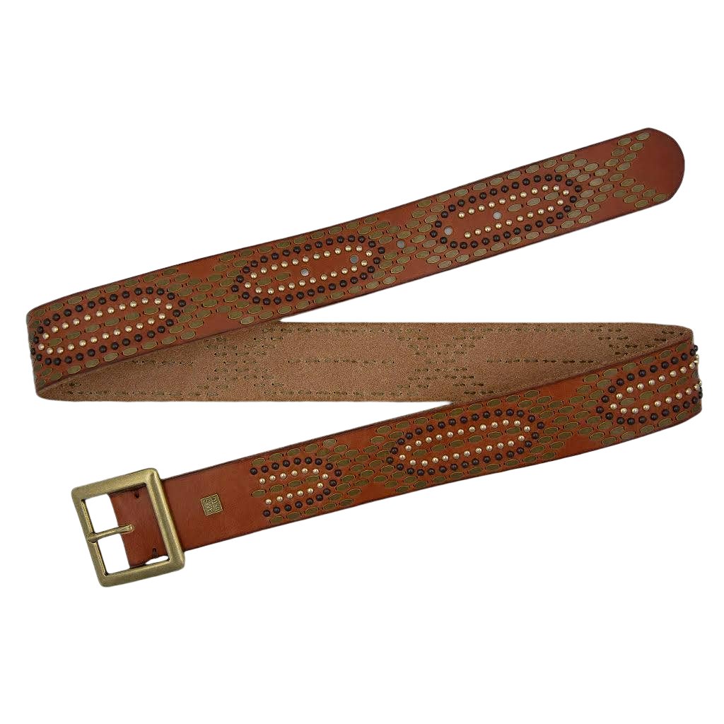 COGNAC STUDDED LEATHER BELT - DAYA STYLE BY AMSTERDAM HERITAGE