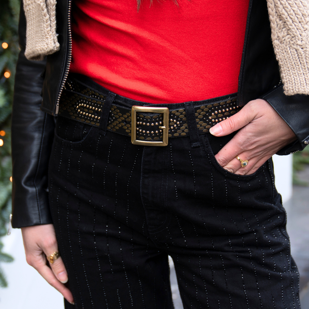 BLACK STUDDED LEATHER BELT - DAYA STYLE BY AMSTERDAM HERITAGE
