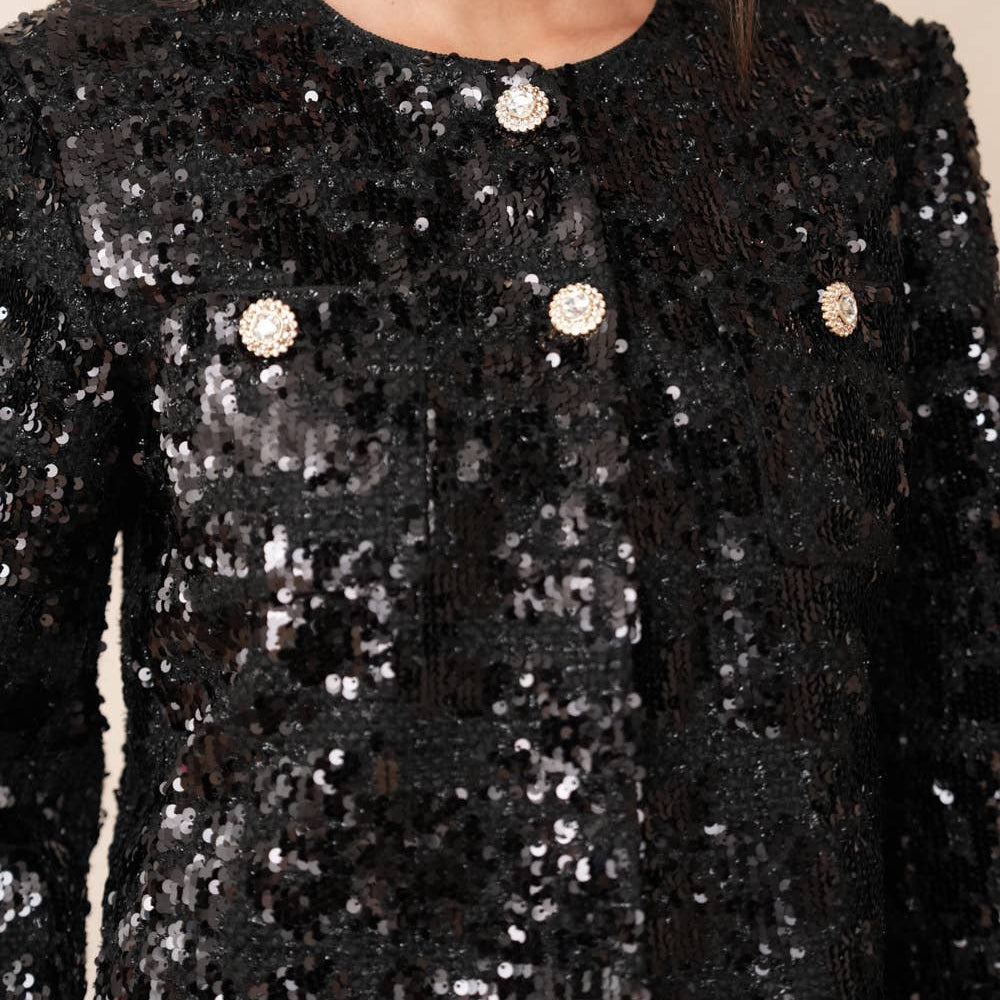 STUNNING BLACK SEQUIN CROPPED BOLERO VEST BY CHOKLATE PARIS