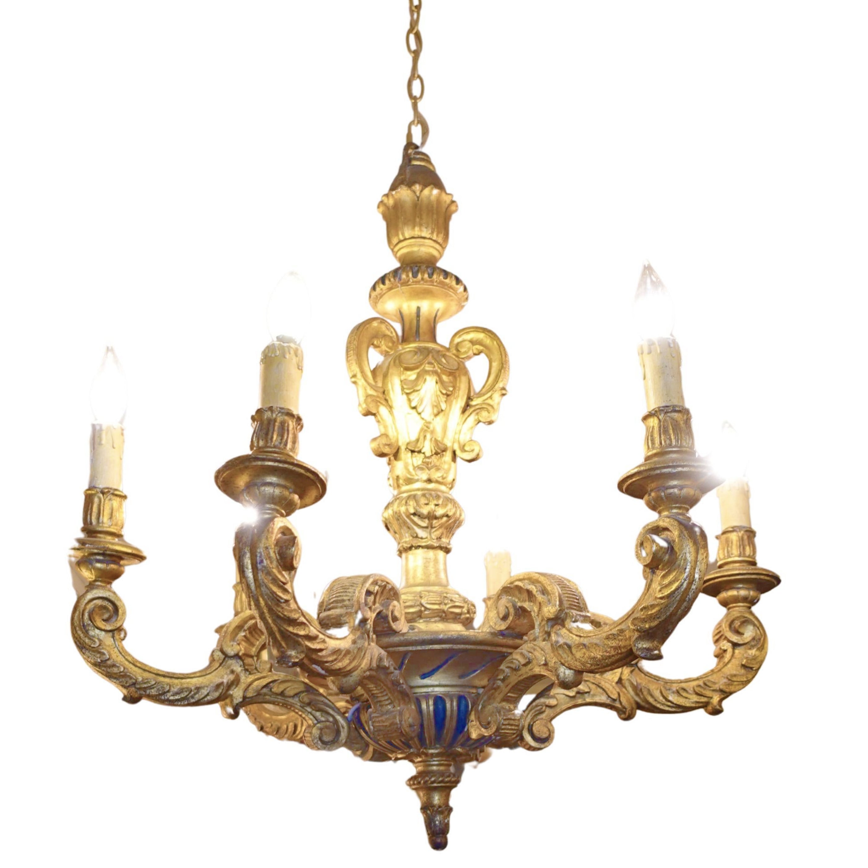 19th-Century Hand-Carved Giltwood Chandelier