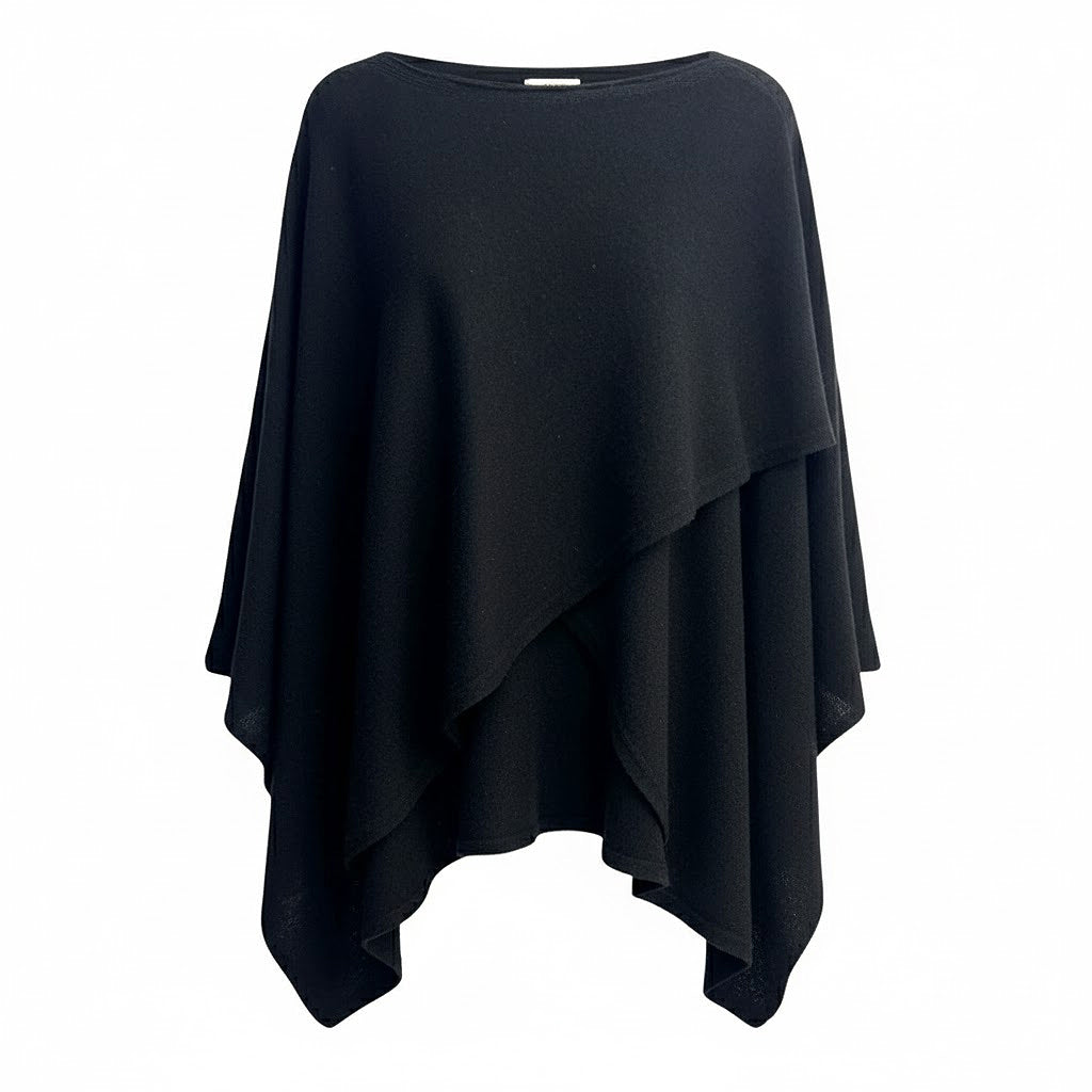 BLACK CASHMERE AND WOOL PONCHO SWEATER BY NAIS PARIS