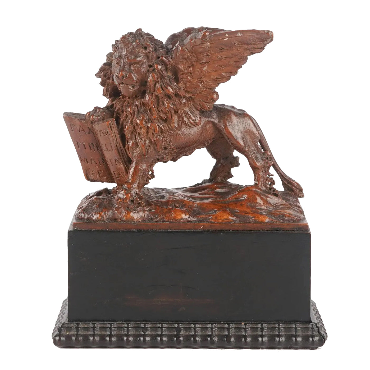 Venetian Baroque Boxwood Lion Sculpture, Circle of Giuseppe Torretti, c.1700, Ebony Plinth, Curated European Antique.