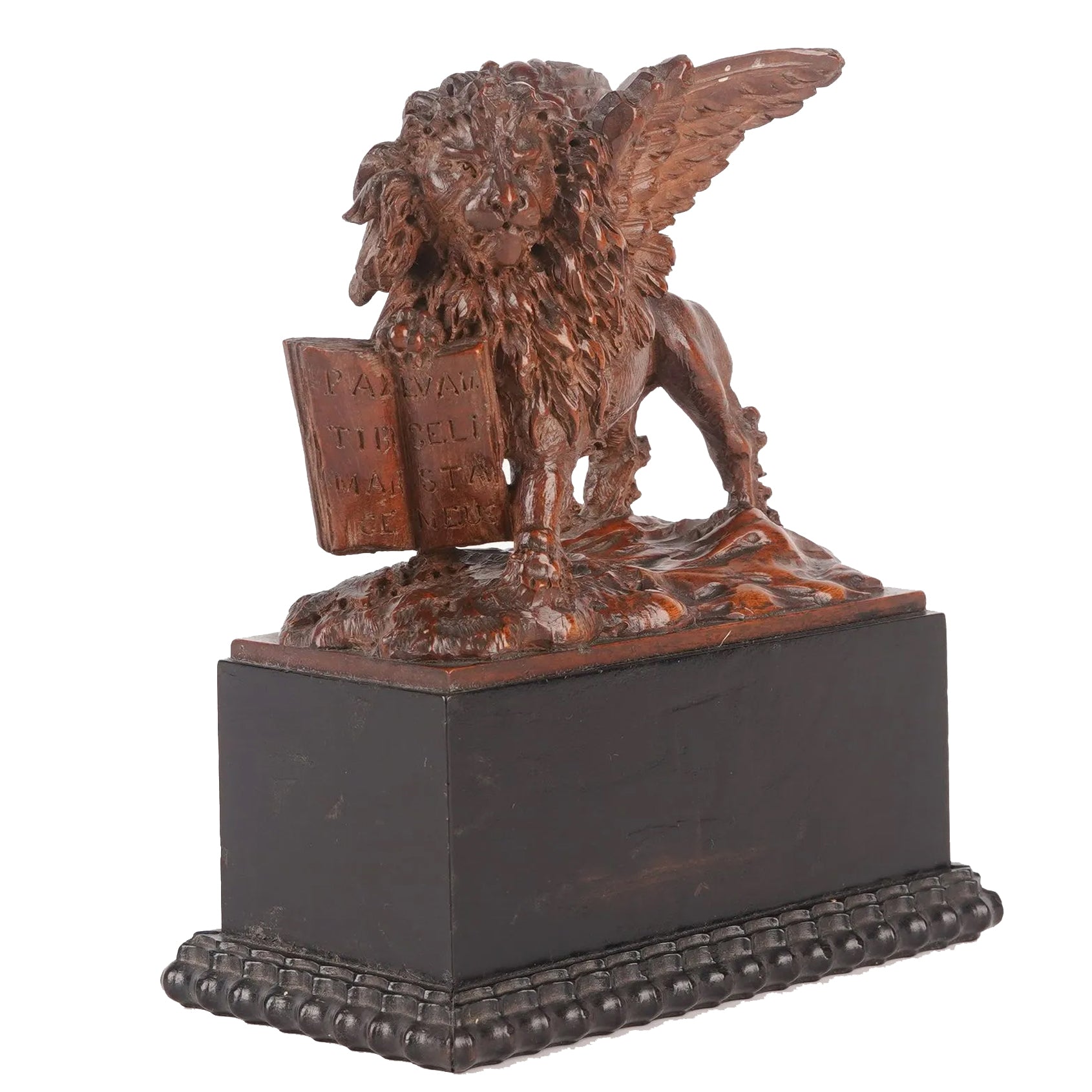 Venetian Baroque Boxwood Lion Sculpture, Circle of Giuseppe Torretti, c.1700, Ebony Plinth, Curated European Antique.