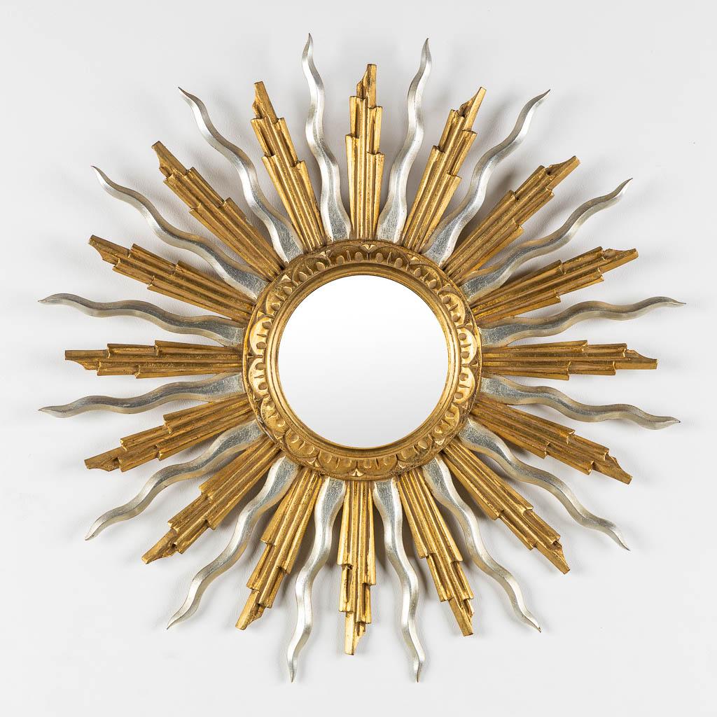 Beautiful Gold and Silver mid-Century Giltwood Vintage Sunburst Mirror
