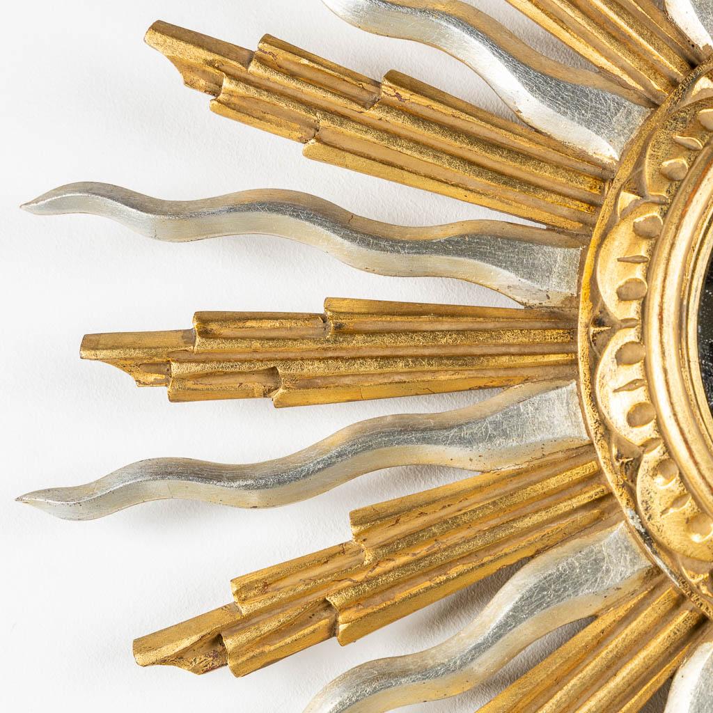 Beautiful Gold and Silver mid-Century Giltwood Vintage Sunburst Mirror