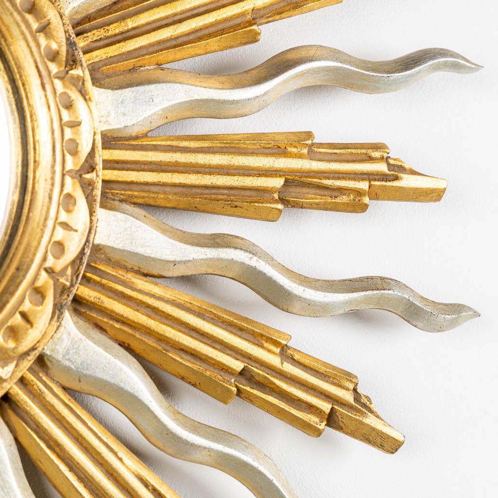 Beautiful Gold and Silver mid-Century Giltwood Vintage Sunburst Mirror