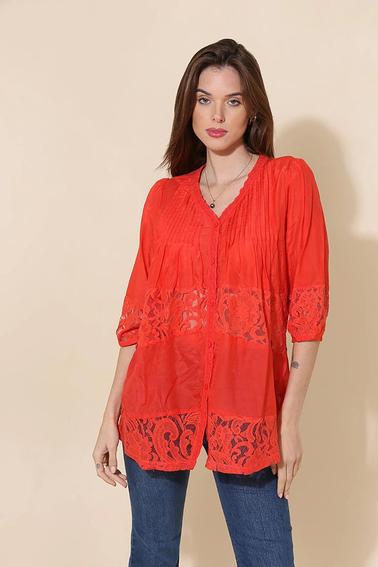 Blood Orange Cotton Silk Tunic Blouse by Choklate Paris