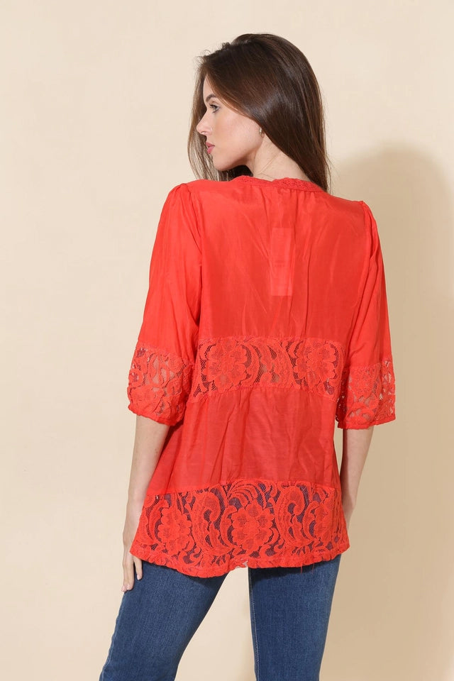 Blood Orange Cotton Silk Tunic Blouse by Choklate Paris