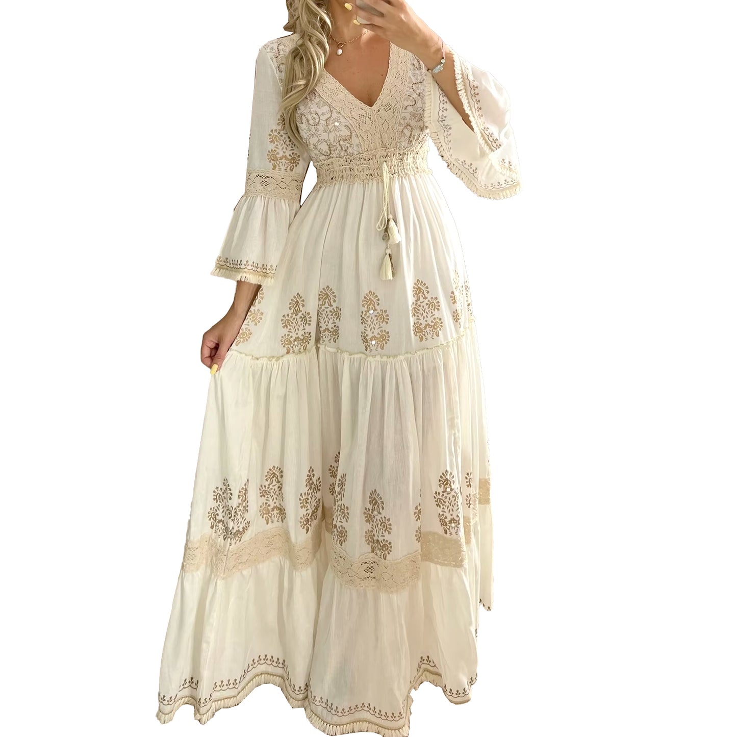 BEAUTIFUL BOHO SUMMER MAXI-DRESS IN SOFT FEMININE TONES