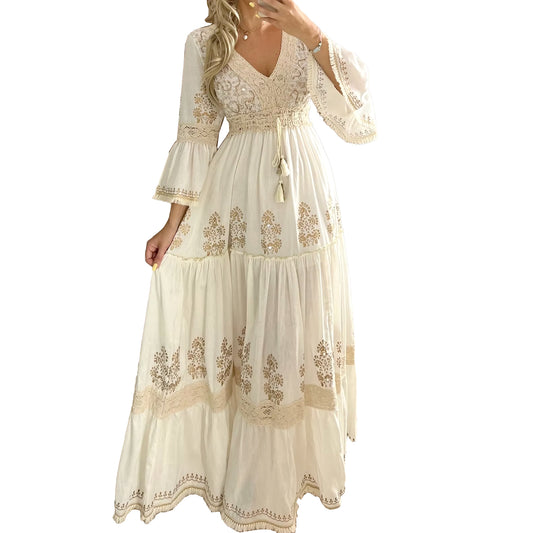 BEAUTIFUL BOHO SUMMER MAXI-DRESS IN SOFT FEMININE TONES