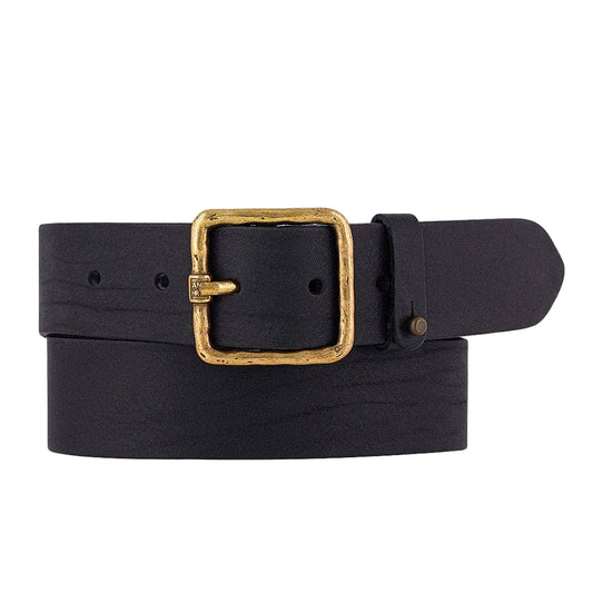 Classic Black Belt with Vintage Gold Buckle by Amsterdam Heritage in size Medium