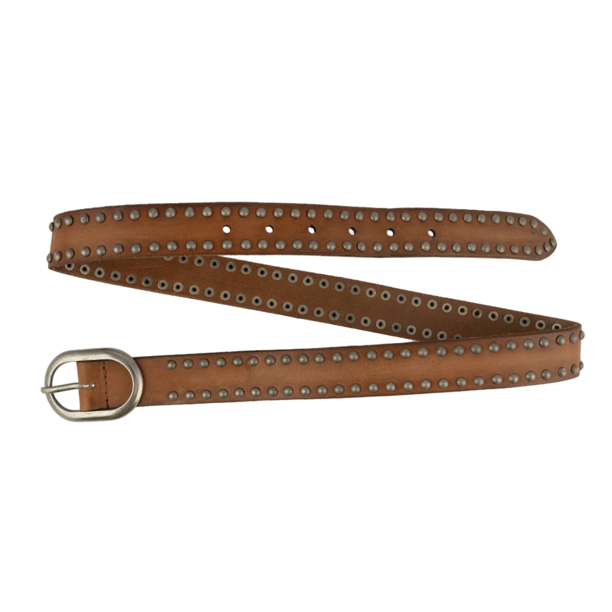 Country Cowgirl Tan Leather Belt with Metal Studs and Buckle