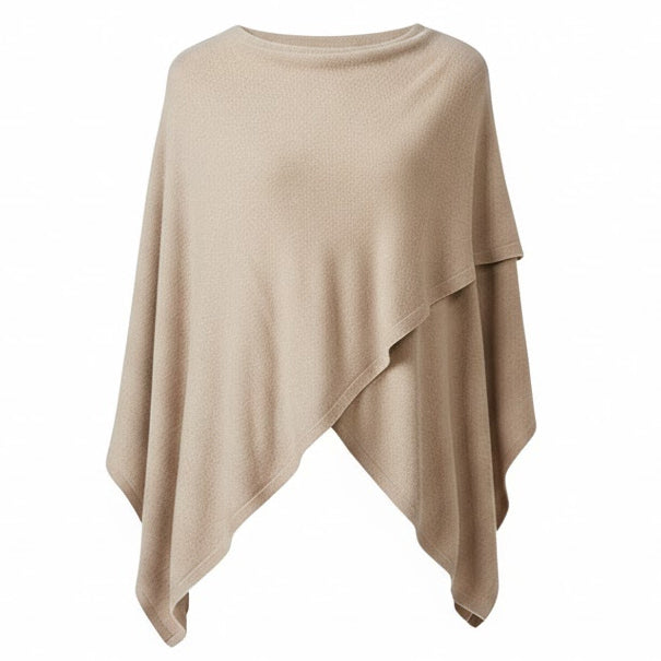 DARK BEIGE CASHMERE AND WOOL PONCHO SWEATER BY NAIS PARIS