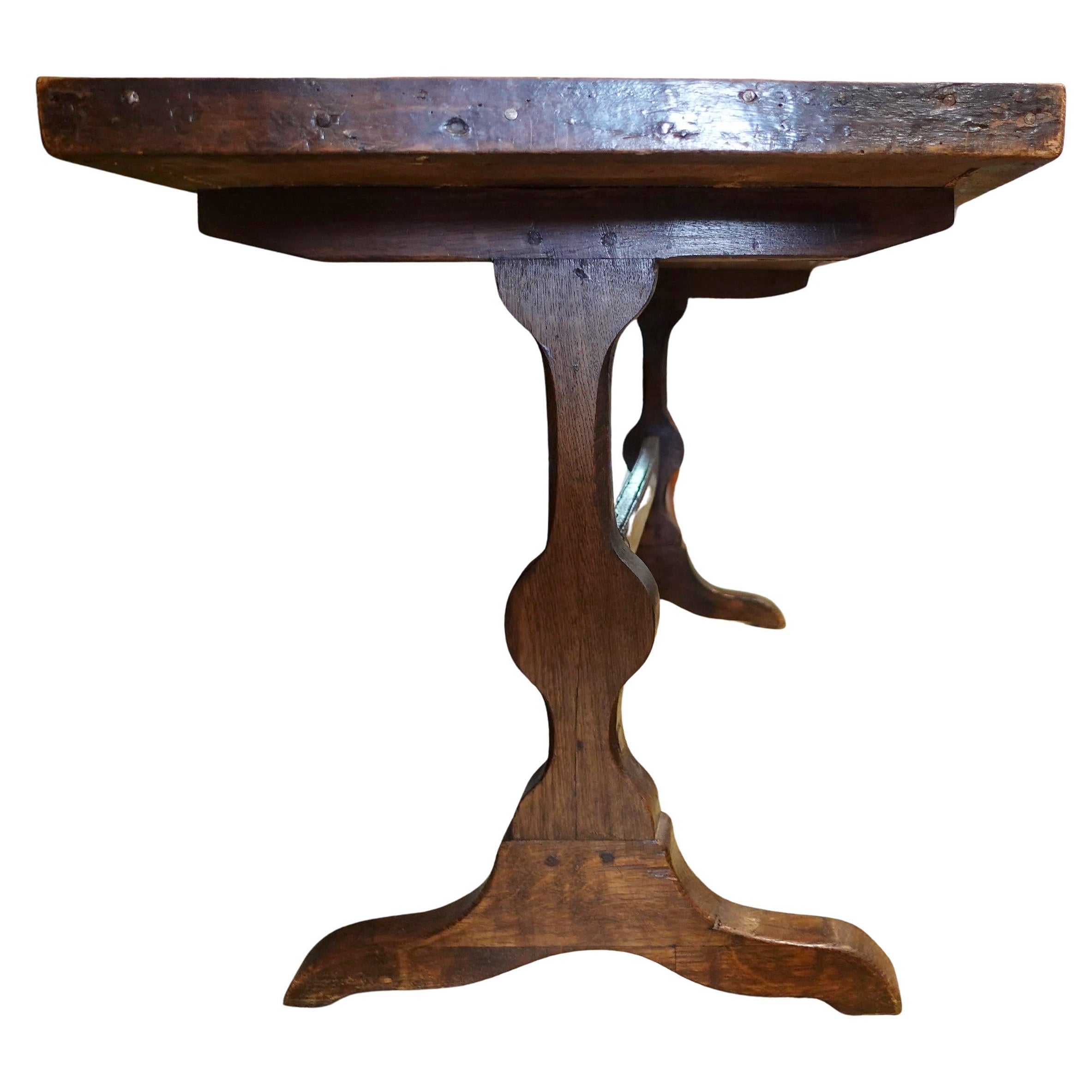 Dark Stained Antique Belgian Farm Table circa 1800 shown in profile