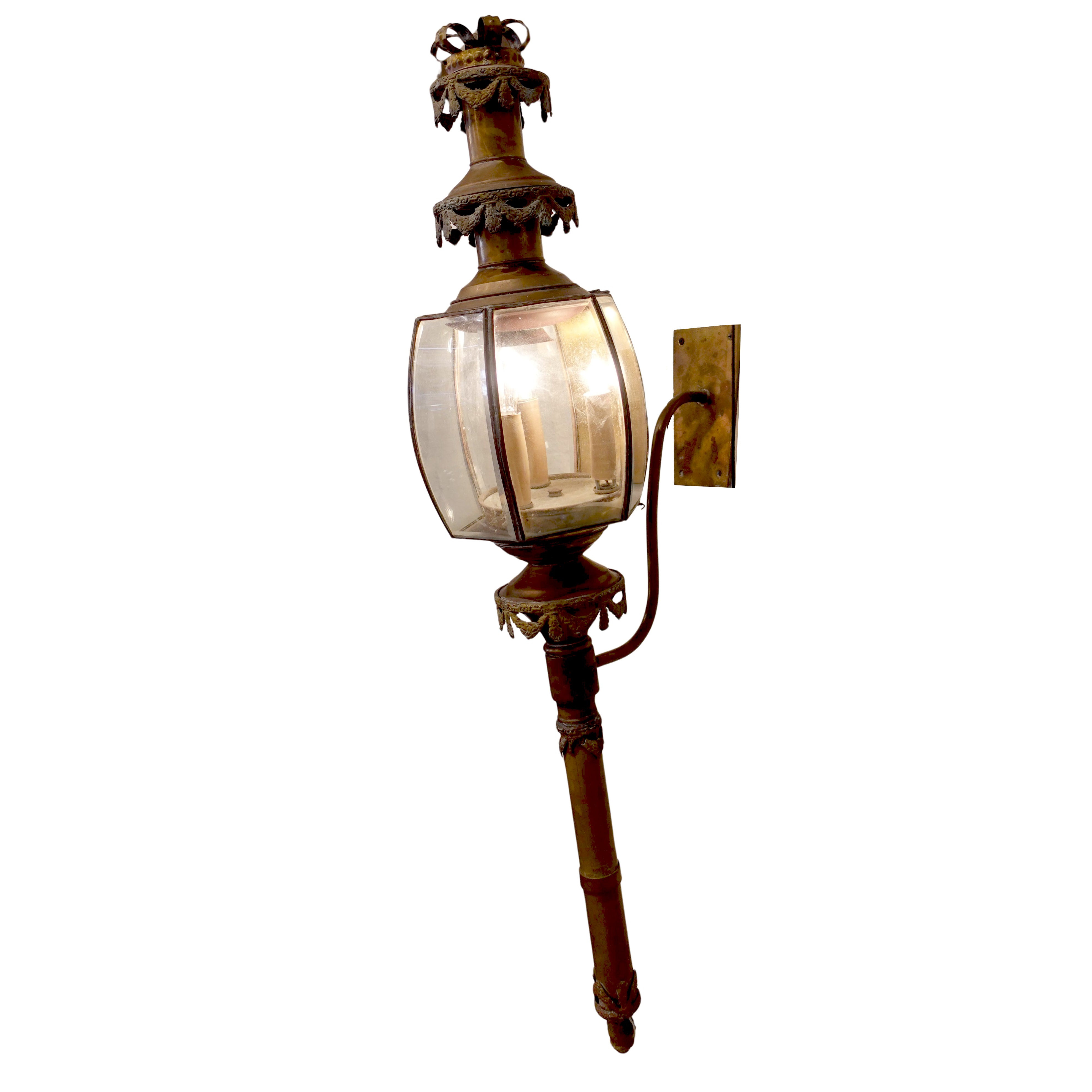 Early 19th Century Electrified Funerary Carriage Lantern – Antique Brass & Copper Statement Lighting