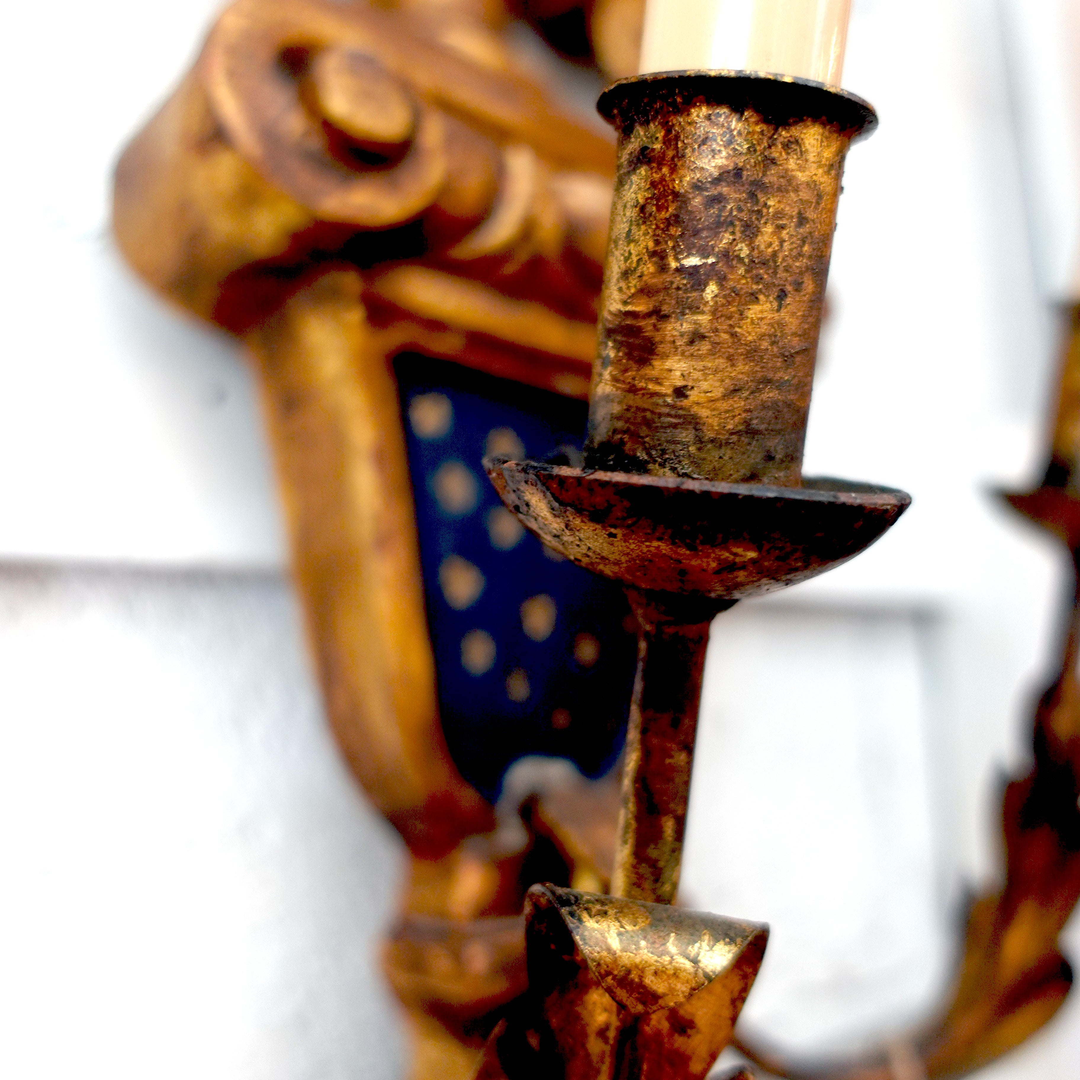Rustic candle holder with a blurred background