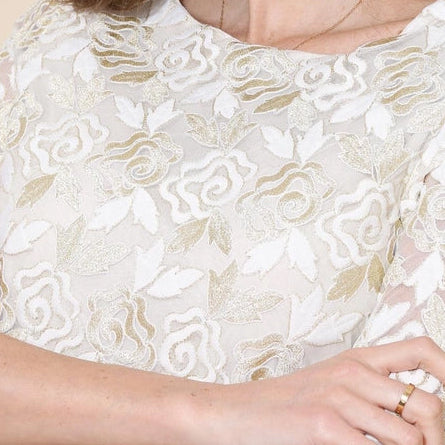 Elegant Two Tone Gold and Cream Lace Dress by Choklate Paris Medium